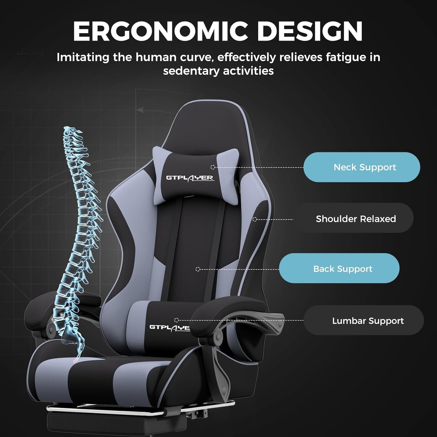 image:imageGTPLAYER Gaming Chair Computer Chair with Footrest and Lumbar Support Height Adjustable Game Chair with 360Swivel Seat and Headrest and for Office or Gaming WhiteFabric Purple