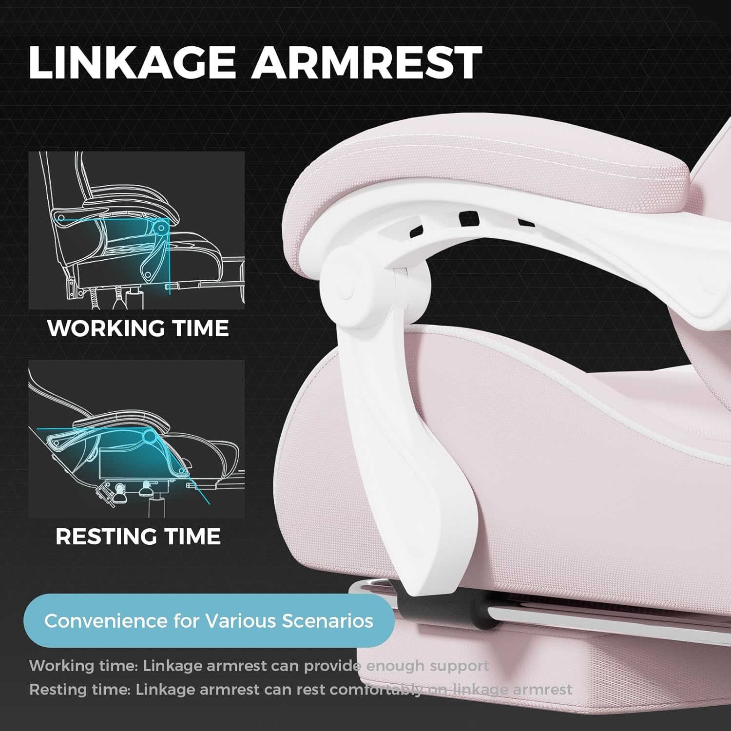 image:imageGTPLAYER Gaming Chair Computer Chair with Footrest and Lumbar Support Height Adjustable Game Chair with 360Swivel Seat and Headrest and for Office or Gaming WhiteFabric Pink