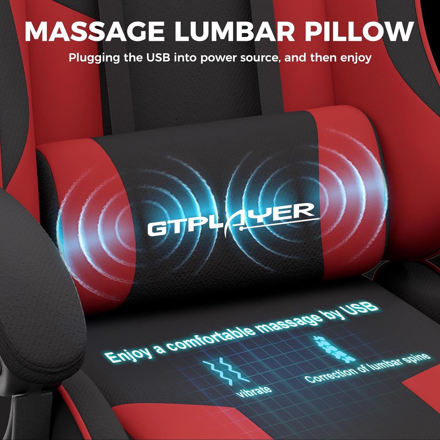 image:imageGTPLAYER Gaming Chair Computer Chair with Footrest and Lumbar Support Height Adjustable Game Chair with 360Swivel Seat and Headrest and for Office or Gaming WhiteFabric Red