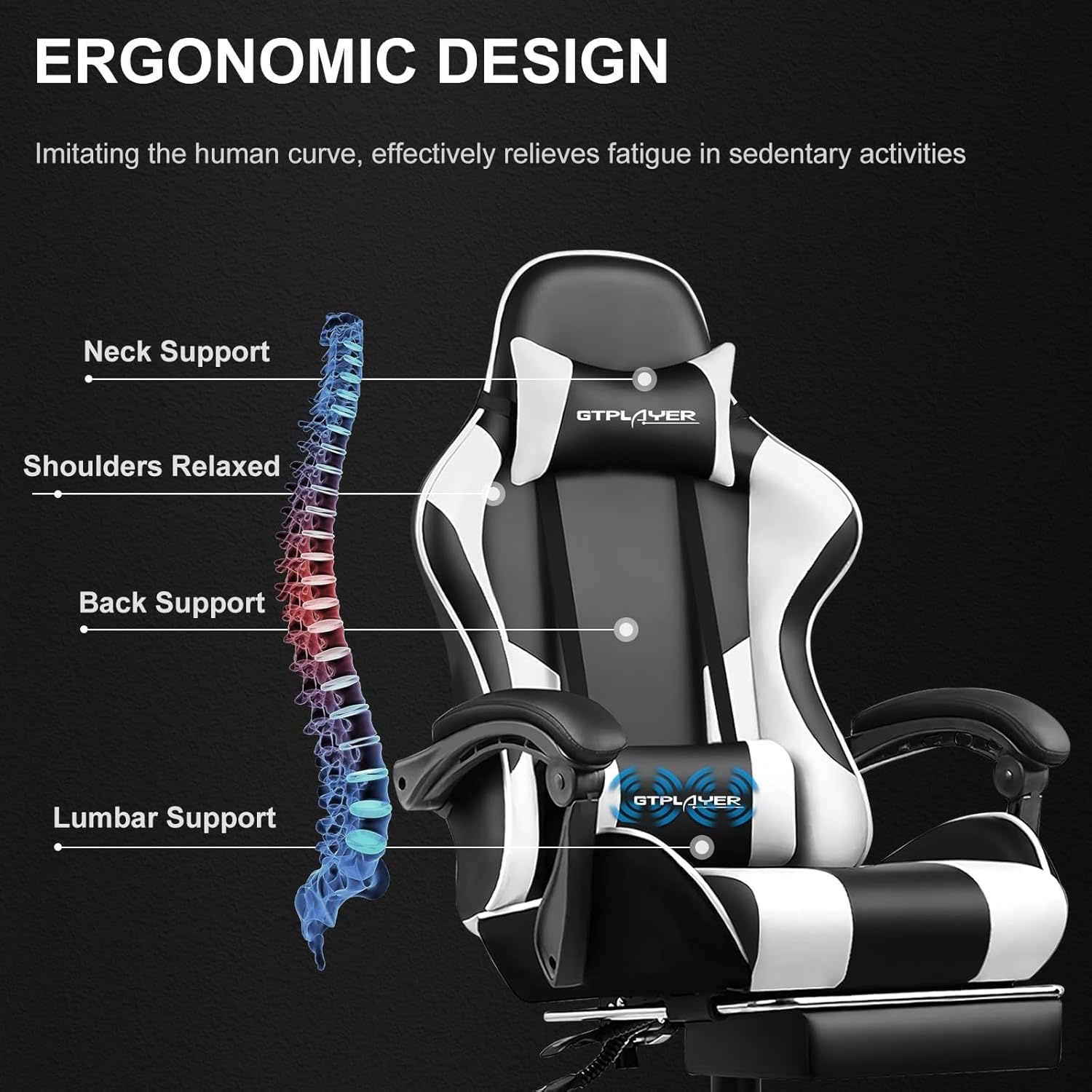 image:imageGTPLAYER Gaming Chair Computer Chair with Footrest and Lumbar Support Height Adjustable Game Chair with 360Swivel Seat and Headrest and for Office or Gaming WhitePearl White