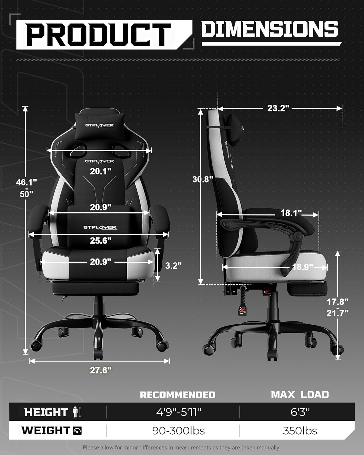 image:imageGTPLAYER Gaming Chair Computer Chair with Footrest and Lumbar Support for Adults 360Swivel Big amp Tall Reclining Seat for Office or Gaming BlackLiblack