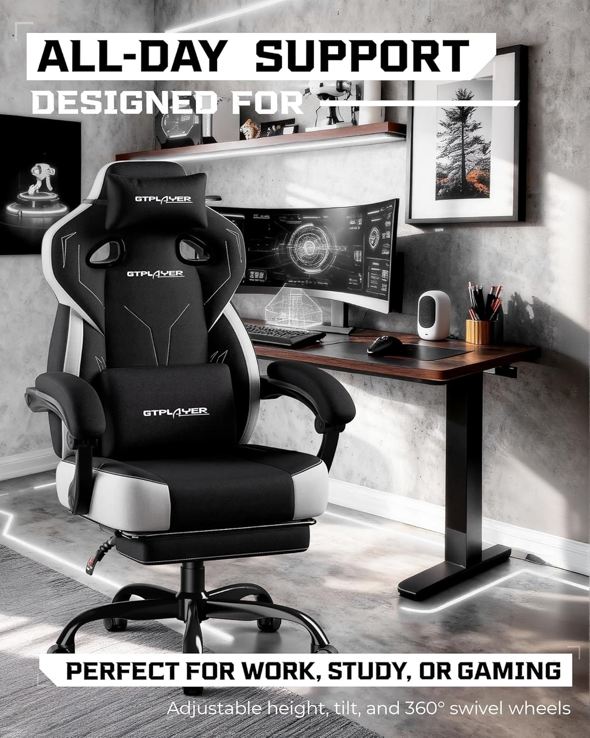 image:imageGTPLAYER Gaming Chair Computer Chair with Footrest and Lumbar Support for Adults 360Swivel Big amp Tall Reclining Seat for Office or Gaming BlackLiblack