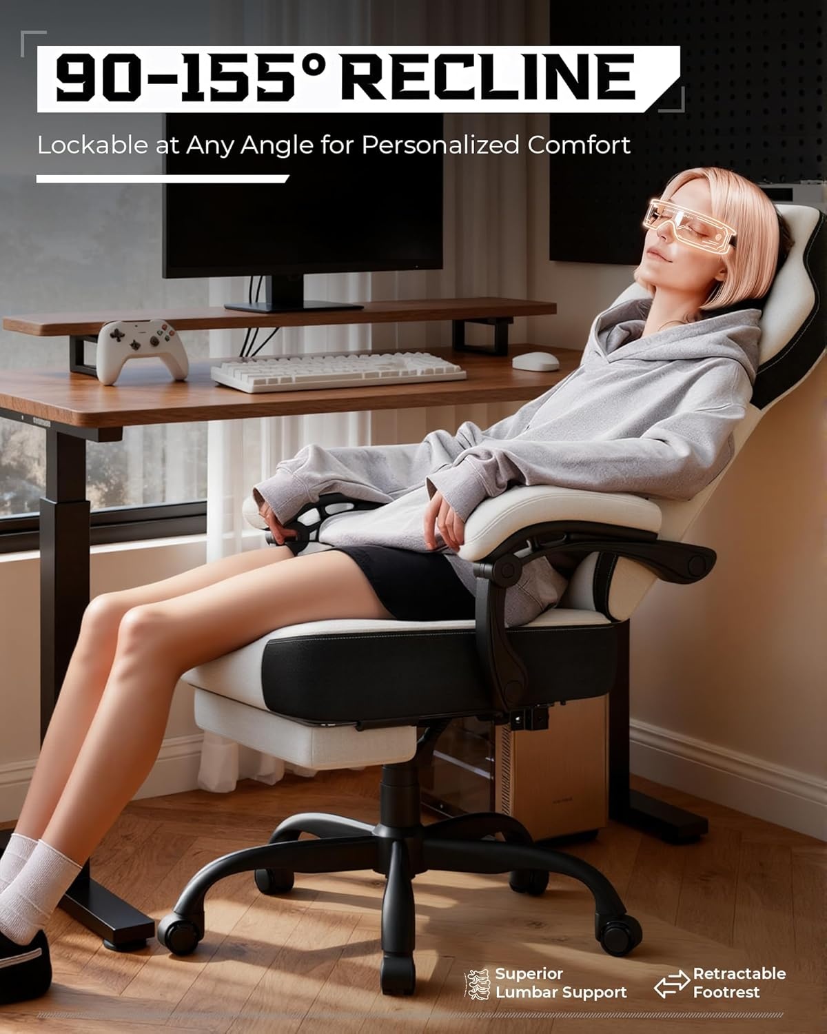 image:imageGTPLAYER Gaming Chair Computer Chair with Footrest and Lumbar Support for Adults 360Swivel Big amp Tall Reclining Seat for Office or Gaming BlackLiwhite