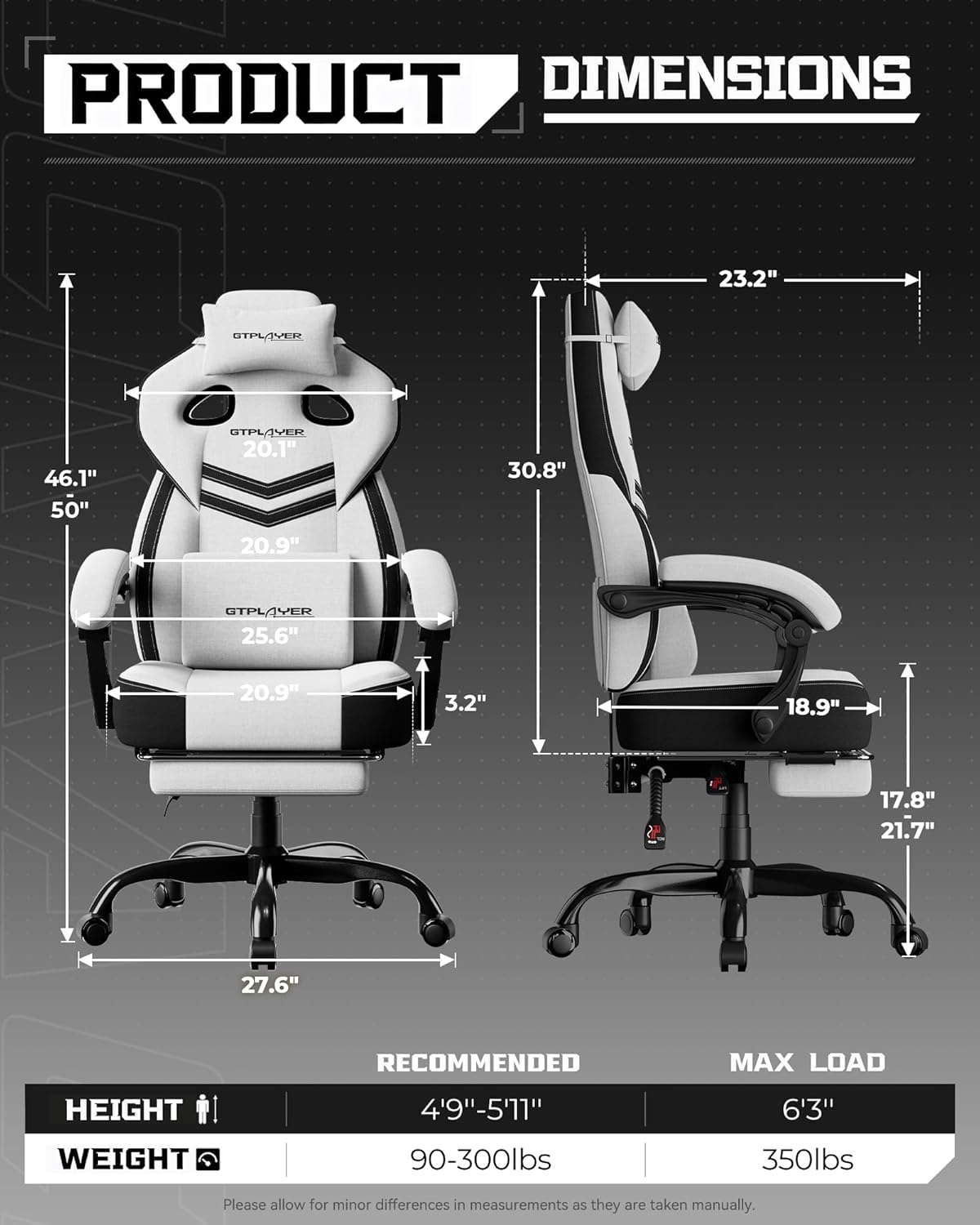 image:imageGTPLAYER Gaming Chair Computer Chair with Footrest and Lumbar Support for Adults 360Swivel Big amp Tall Reclining Seat for Office or Gaming BlackLiwhite