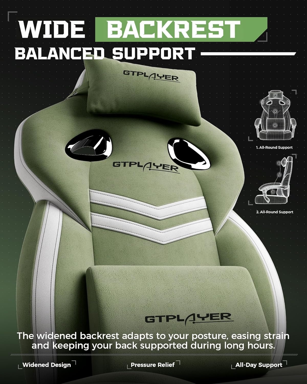 image:imageGTPLAYER Gaming Chair Computer Chair with Footrest and Lumbar Support for Adults 360Swivel Big amp Tall Reclining Seat for Office or Gaming BlackTfgreen