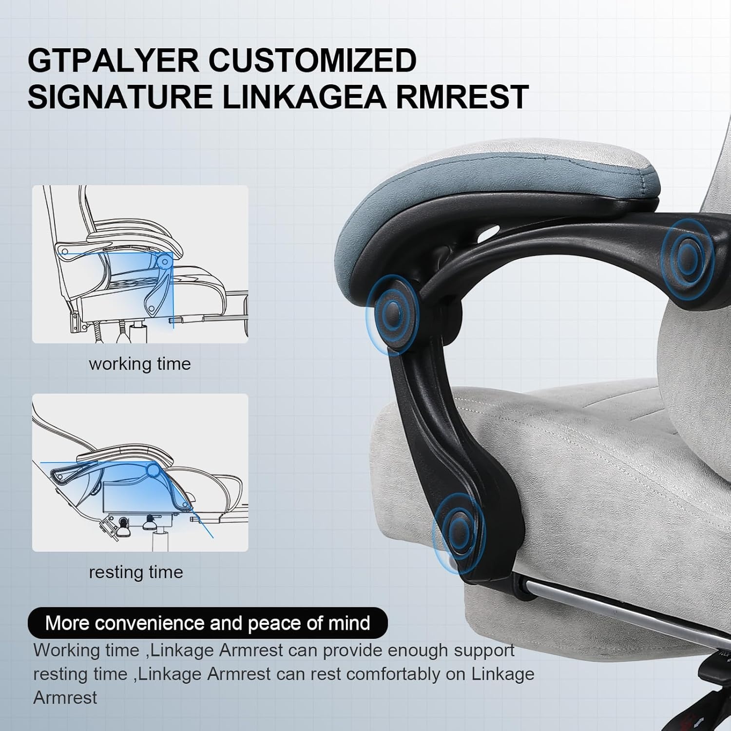 image:imageGTPLAYER Gaming Chair Computer Office Chair with Pocket Spring Cushion Linkage Armrests and Footrest High Back Ergonomic Computer Chair with Lumbar Support Task Chair with FootrestGrey