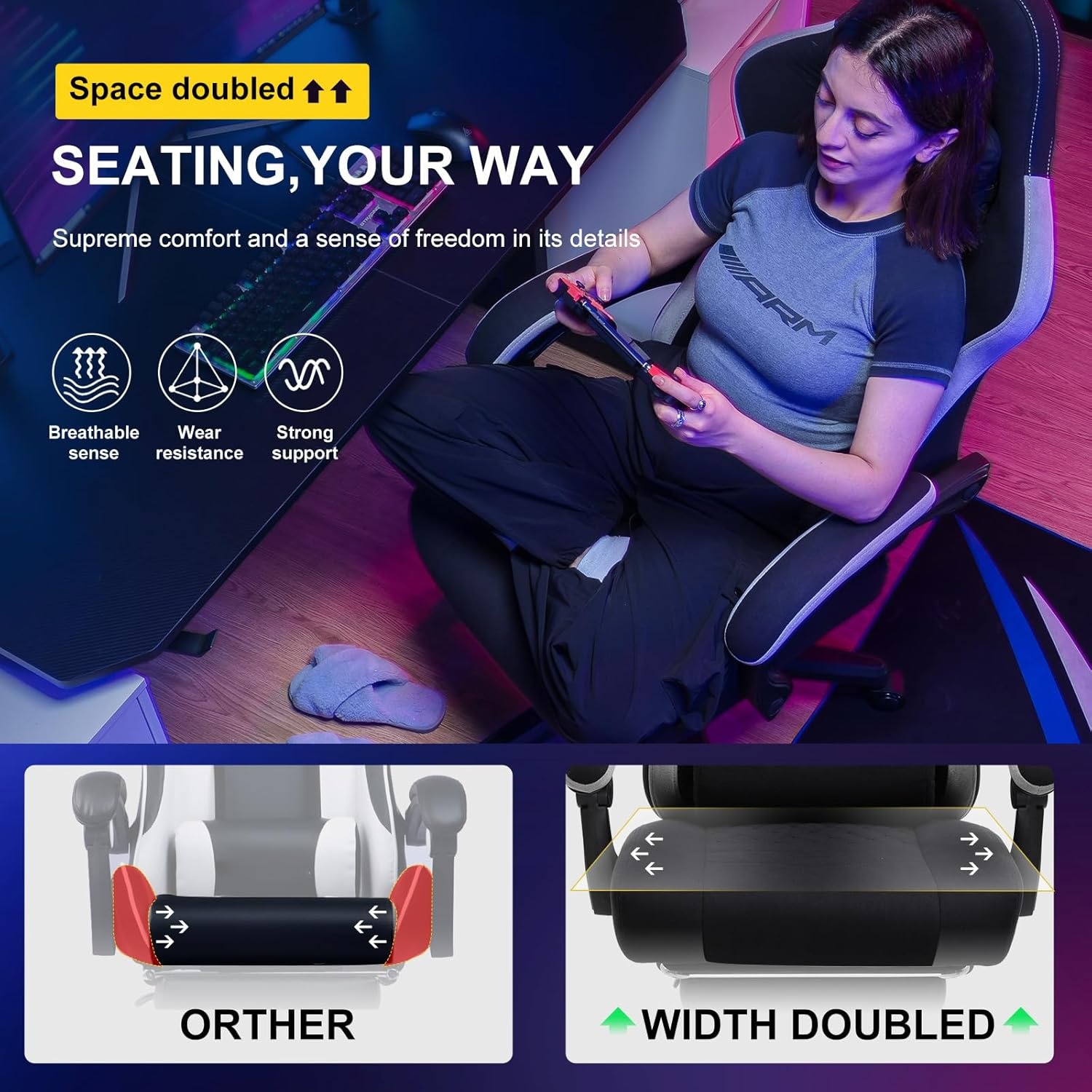 image:imageGTPLAYER Gaming Chair Computer Office Chair with Pocket Spring Cushion Linkage Armrests and Footrest High Back Ergonomic Computer Chair with Lumbar Support Task Chair with FootrestBlack
