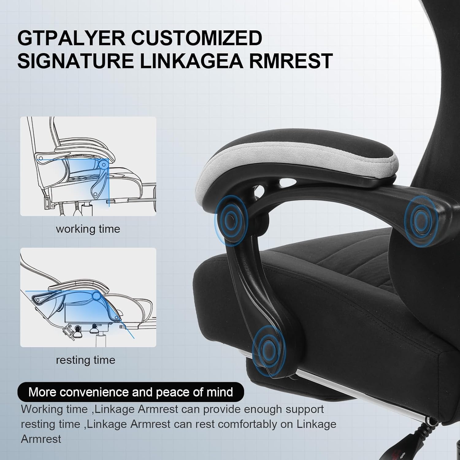 image:imageGTPLAYER Gaming Chair Computer Office Chair with Pocket Spring Cushion Linkage Armrests and Footrest High Back Ergonomic Computer Chair with Lumbar Support Task Chair with FootrestBlack