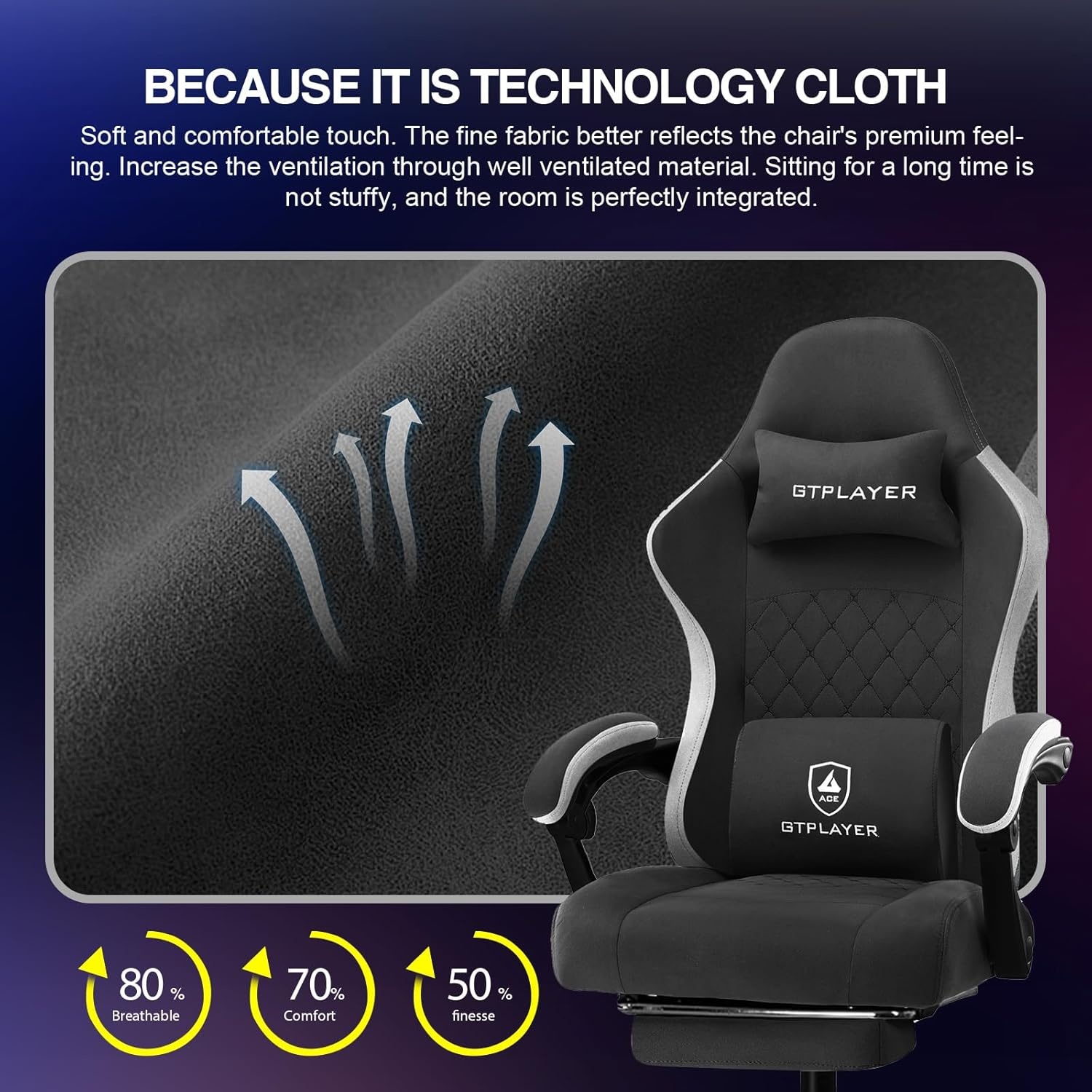 image:imageGTPLAYER Gaming Chair Computer Office Chair with Pocket Spring Cushion Linkage Armrests and Footrest High Back Ergonomic Computer Chair with Lumbar Support Task Chair with FootrestBlack