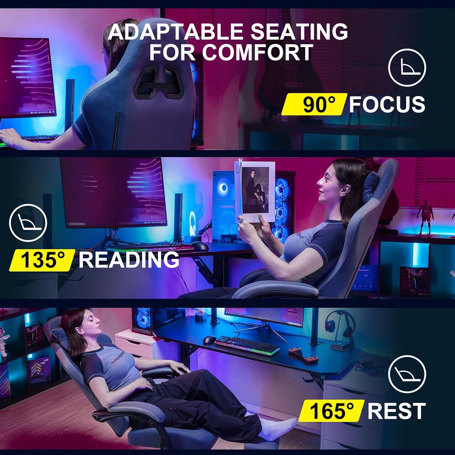 image:imageGTPLAYER Gaming Chair Computer Office Chair with Pocket Spring Cushion Linkage Armrests and Footrest High Back Ergonomic Computer Chair with Lumbar Support Task Chair with FootrestDeepblue