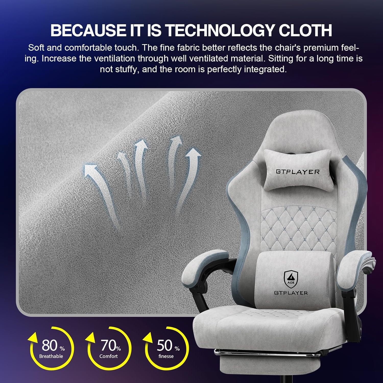 image:imageGTPLAYER Gaming Chair Computer Office Chair with Pocket Spring Cushion Linkage Armrests and Footrest High Back Ergonomic Computer Chair with Lumbar Support Task Chair with FootrestGrey