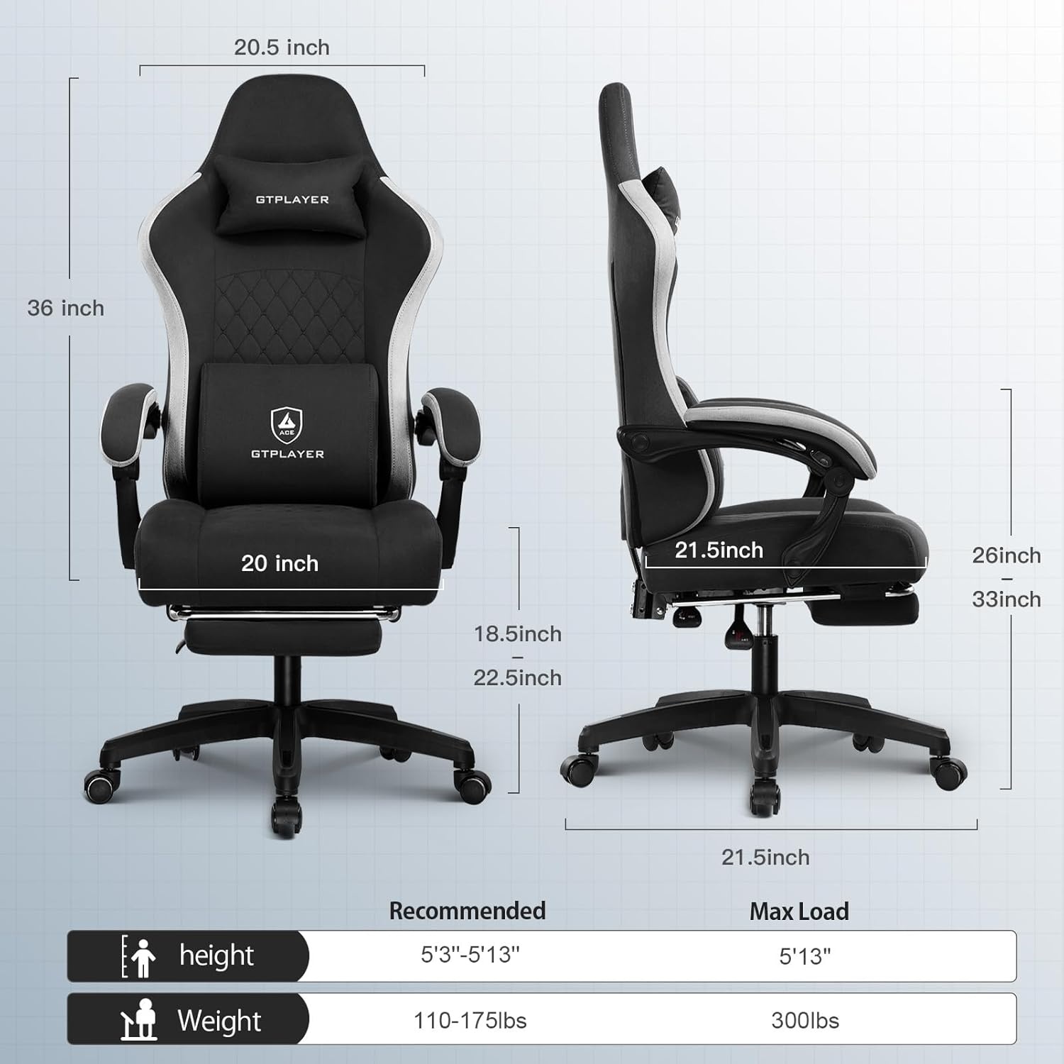 image:imageGTPLAYER Gaming Chair Computer Office Chair with Pocket Spring Cushion Linkage Armrests and Footrest High Back Ergonomic Computer Chair with Lumbar Support Task Chair with FootrestBlack