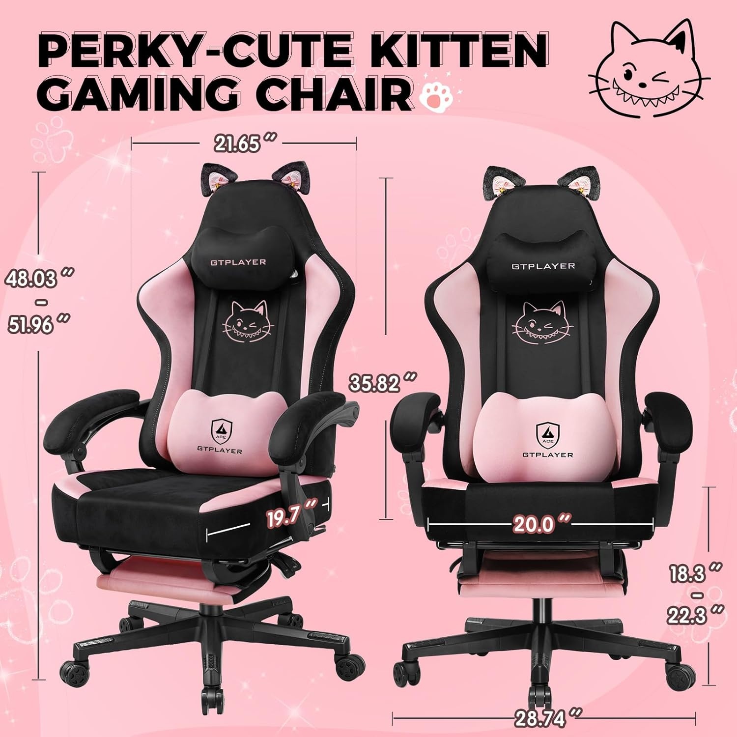 image:imageGTPLAYER Gaming Chair Office Chair High Back Computer Chair with Foot Rest for Adults Leather Desk Chair Executive Ergonomic Height Adjustable with Headrest and Lumbar Support 300lbs BlackPink