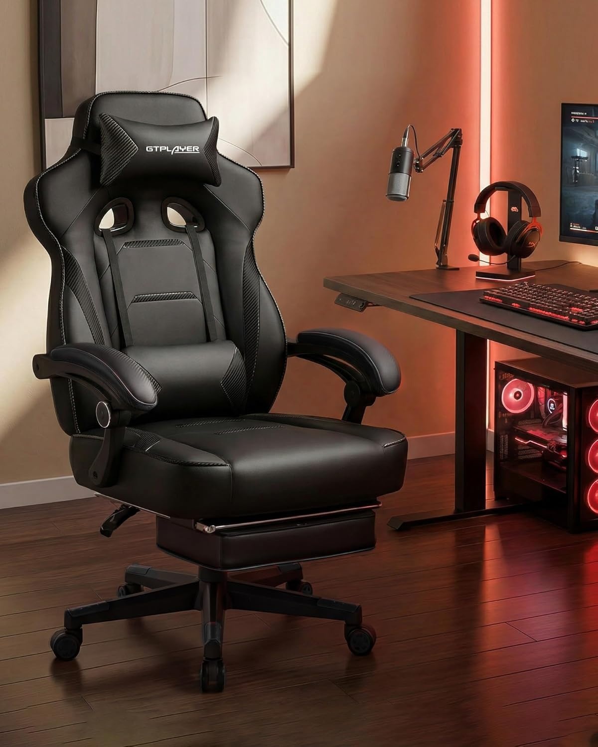 image:imageGTPLAYER Gaming Chair for Adults Big and Tall 350LBS Heavy Duty Office Chair Ergonomic High Back Lumbar Support and Recliner for Back Pain Relief Sky GrayErgoblack