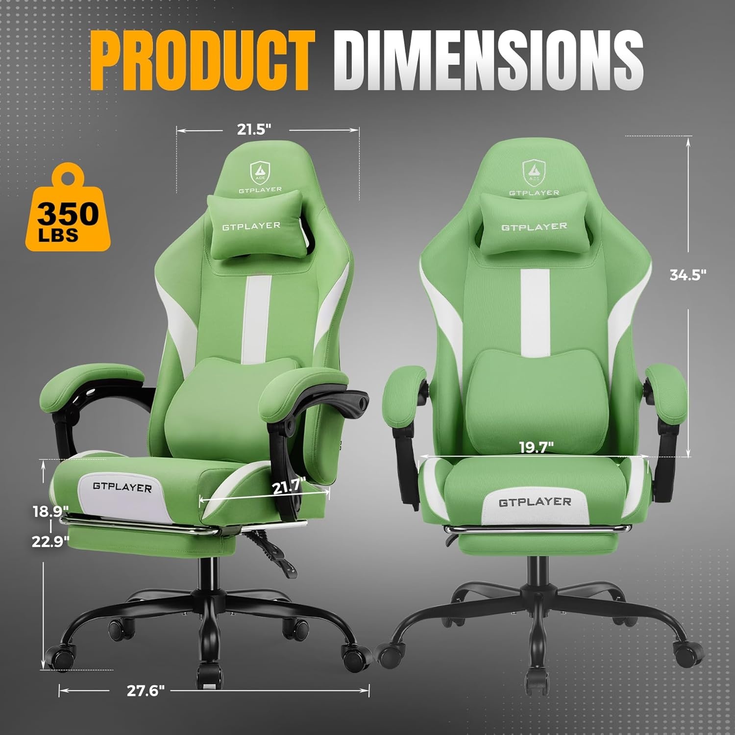image:imageGTPLAYER Gaming Chair for Adults Big and Tall 350LBS Heavy Duty Office Chair Ergonomic High Back Lumbar Support and Recliner for Back Pain Relief Sky GrayViridian