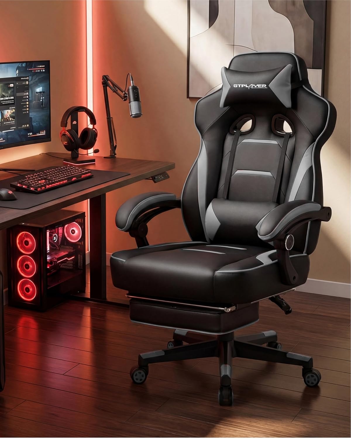 image:imageGTPLAYER Gaming Chair for Adults Big and Tall 350LBS Heavy Duty Office Chair Ergonomic High Back Lumbar Support and Recliner for Back Pain Relief Sky GraySkygray