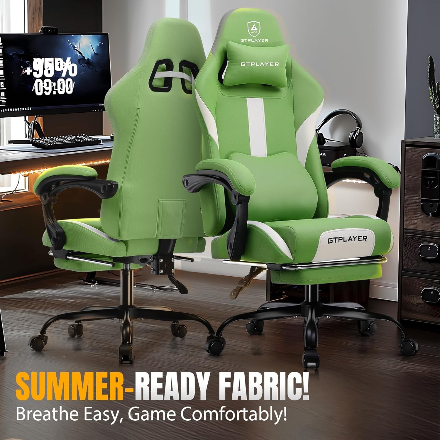 image:imageGTPLAYER Gaming Chair for Adults Big and Tall 350LBS Heavy Duty Office Chair Ergonomic High Back Lumbar Support and Recliner for Back Pain Relief Sky GrayViridian
