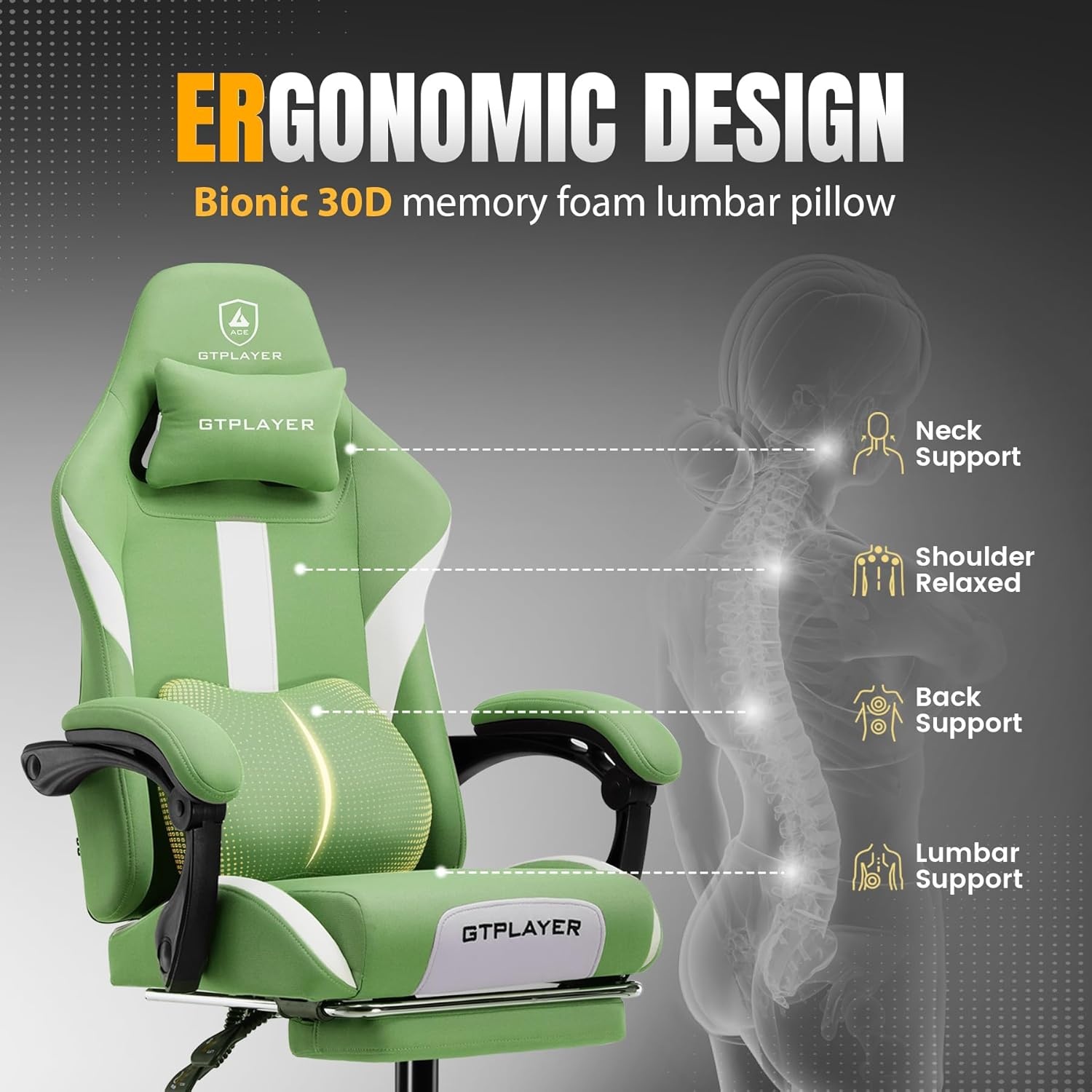 image:imageGTPLAYER Gaming Chair for Adults Big and Tall 350LBS Heavy Duty Office Chair Ergonomic High Back Lumbar Support and Recliner for Back Pain Relief Sky GrayViridian