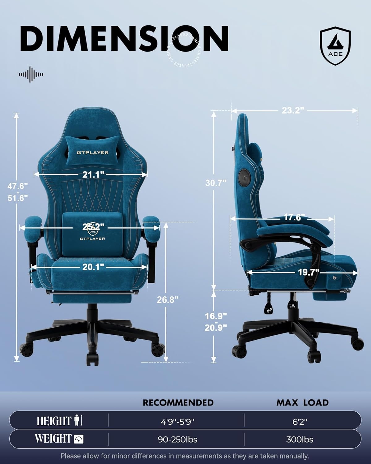 image:imageGTPLAYER Gaming Chair for Adults Ergonomic Video Game Chairs Footrest amp Linkage Armrest Reclining High Back Silla Gamer with Wider Seat for Home Office Ace Pro CreamBluevelvet