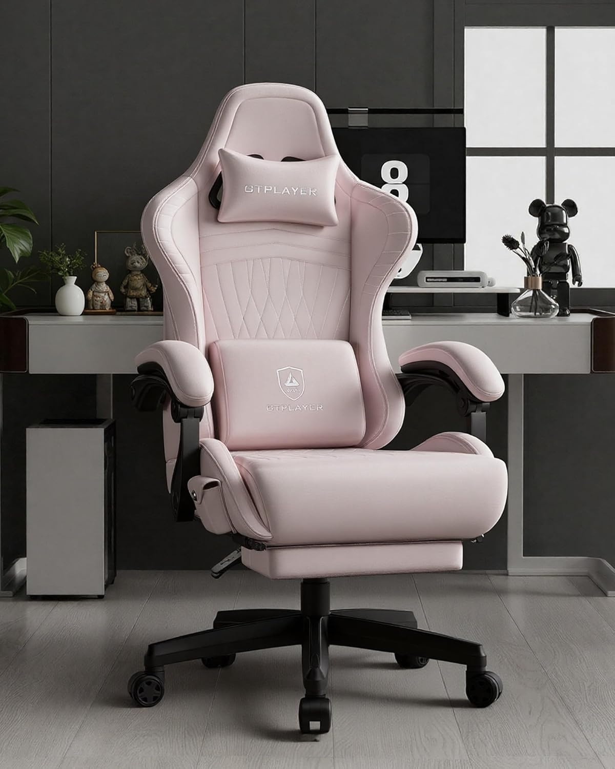 image:imageGTPLAYER Gaming Chair for Adults Ergonomic Video Game Chairs Footrest amp Linkage Armrest Reclining High Back Silla Gamer with Wider Seat for Home Office Ace Pro CreamPink Velvet