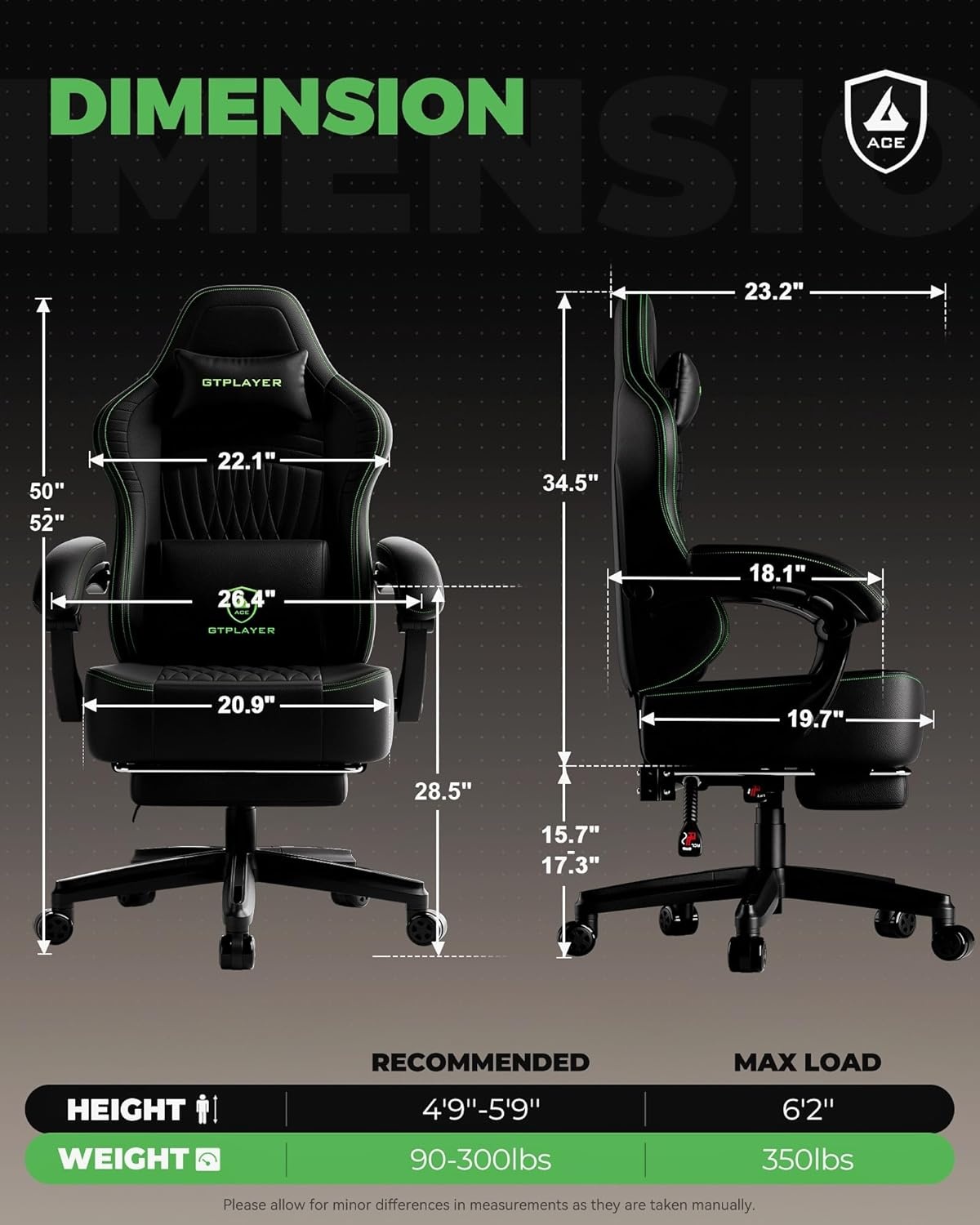image:imageGTPLAYER Gaming Chair for Adults Ergonomic Video Game Chairs Footrest amp Linkage Armrest Reclining High Back Silla Gamer with Wider Seat for Home Office Ace Pro CreamBlack Green
