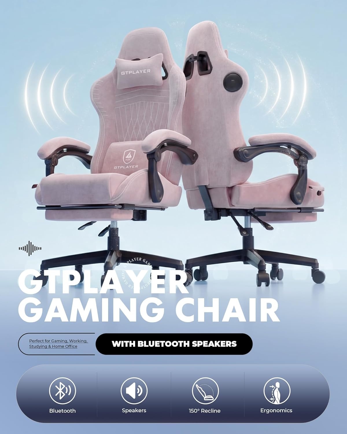 image:imageGTPLAYER Gaming Chair for Adults Ergonomic Video Game Chairs Footrest amp Linkage Armrest Reclining High Back Silla Gamer with Wider Seat for Home Office Ace Pro CreamPink Velvet