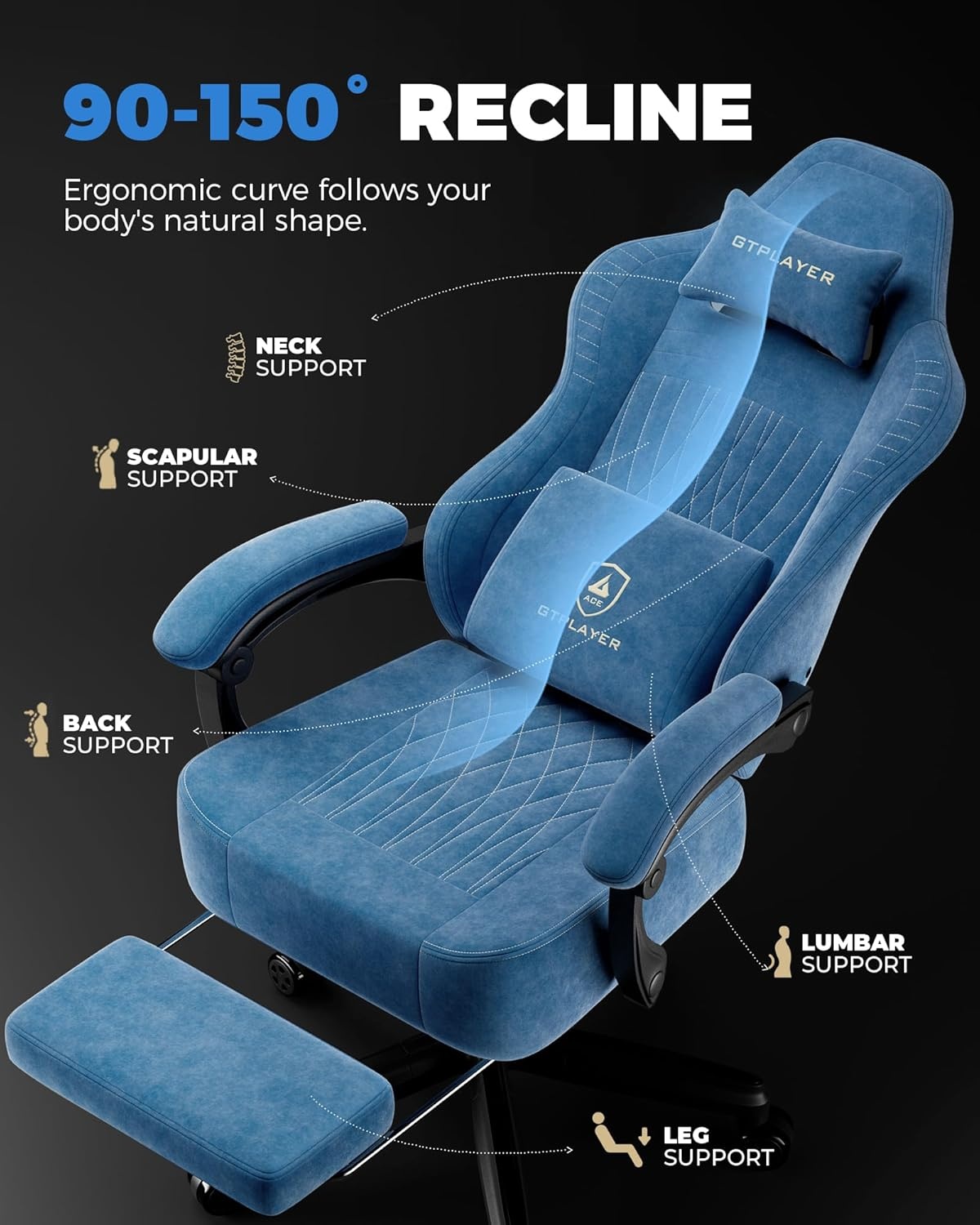 image:imageGTPLAYER Gaming Chair for Adults Ergonomic Video Game Chairs Footrest amp Linkage Armrest Reclining High Back Silla Gamer with Wider Seat for Home Office Ace Pro CreamBluevelvet