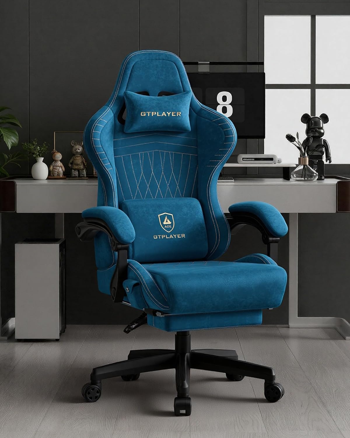 image:imageGTPLAYER Gaming Chair for Adults Ergonomic Video Game Chairs Footrest amp Linkage Armrest Reclining High Back Silla Gamer with Wider Seat for Home Office Ace Pro CreamBluevelvet