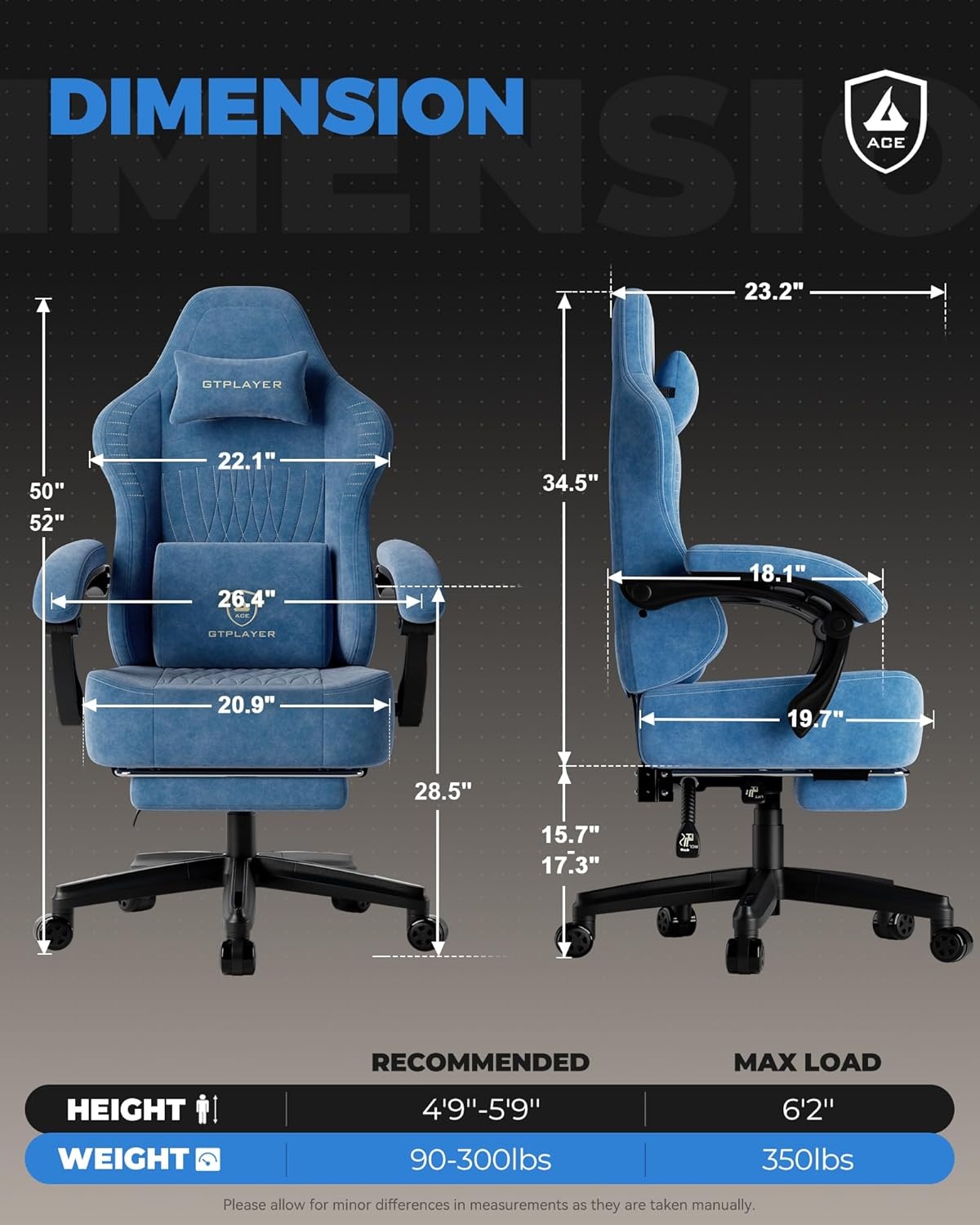 image:imageGTPLAYER Gaming Chair for Adults Ergonomic Video Game Chairs Footrest amp Linkage Armrest Reclining High Back Silla Gamer with Wider Seat for Home Office Ace Pro CreamBluevelvet