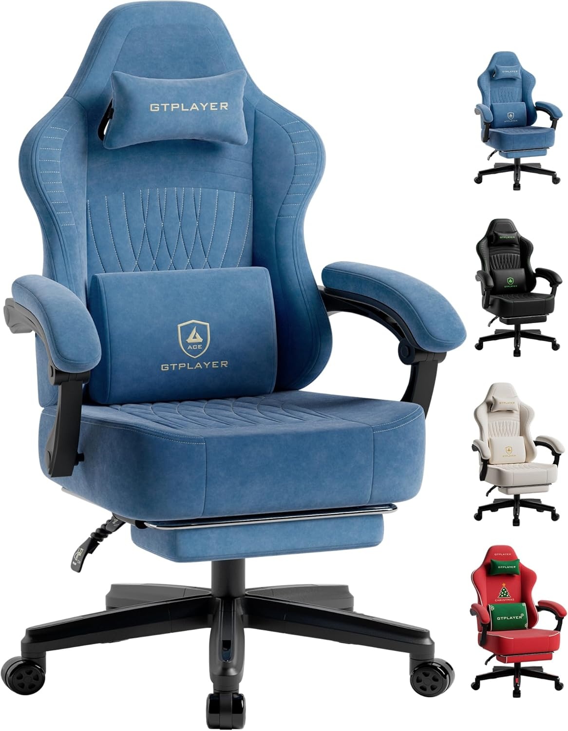 image:imageGTPLAYER Gaming Chair for Adults Ergonomic Video Game Chairs Footrest amp Linkage Armrest Reclining High Back Silla Gamer with Wider Seat for Home Office Ace Pro CreamBluevelvet