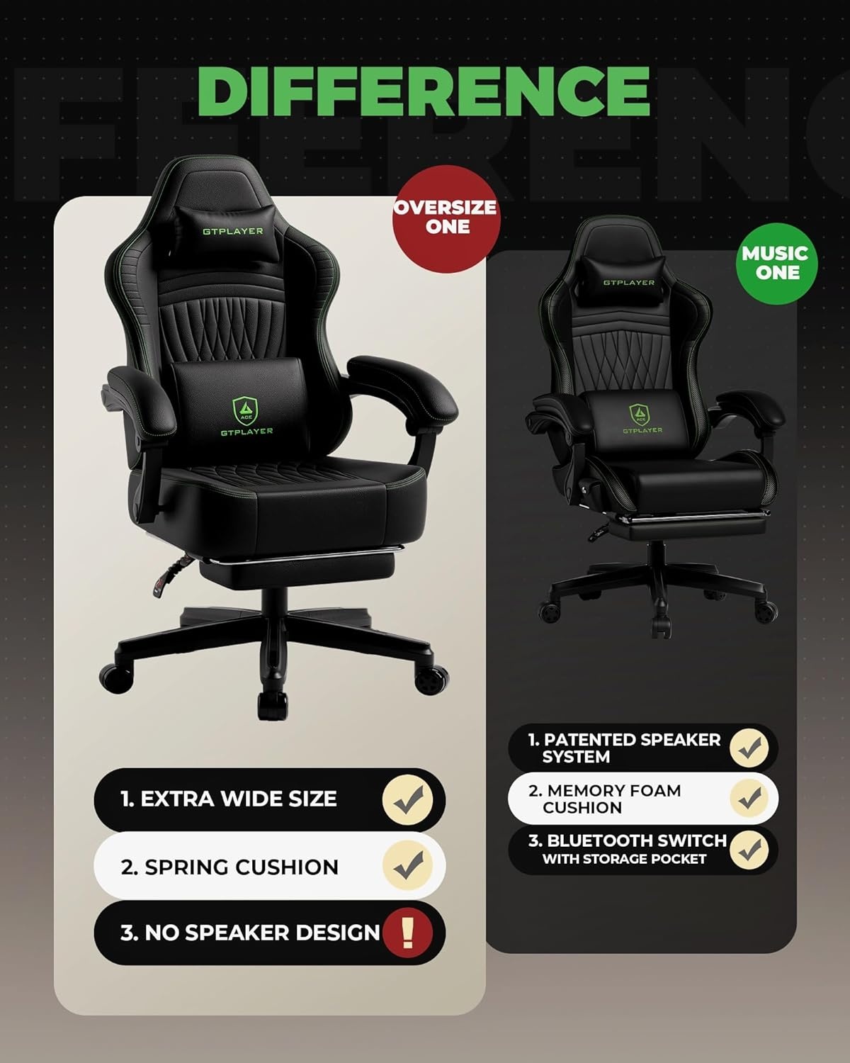 image:imageGTPLAYER Gaming Chair for Adults Ergonomic Video Game Chairs Footrest amp Linkage Armrest Reclining High Back Silla Gamer with Wider Seat for Home Office Ace Pro CreamBlack Green