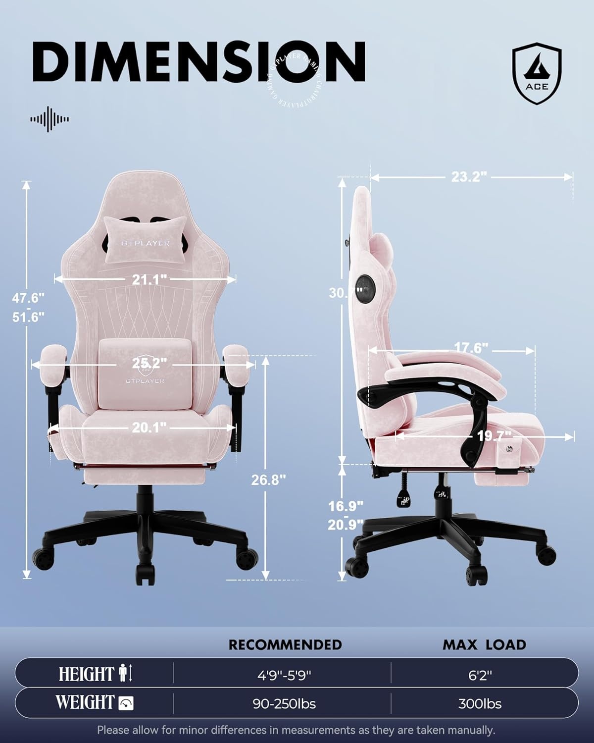 image:imageGTPLAYER Gaming Chair for Adults Ergonomic Video Game Chairs Footrest amp Linkage Armrest Reclining High Back Silla Gamer with Wider Seat for Home Office Ace Pro CreamPink Velvet