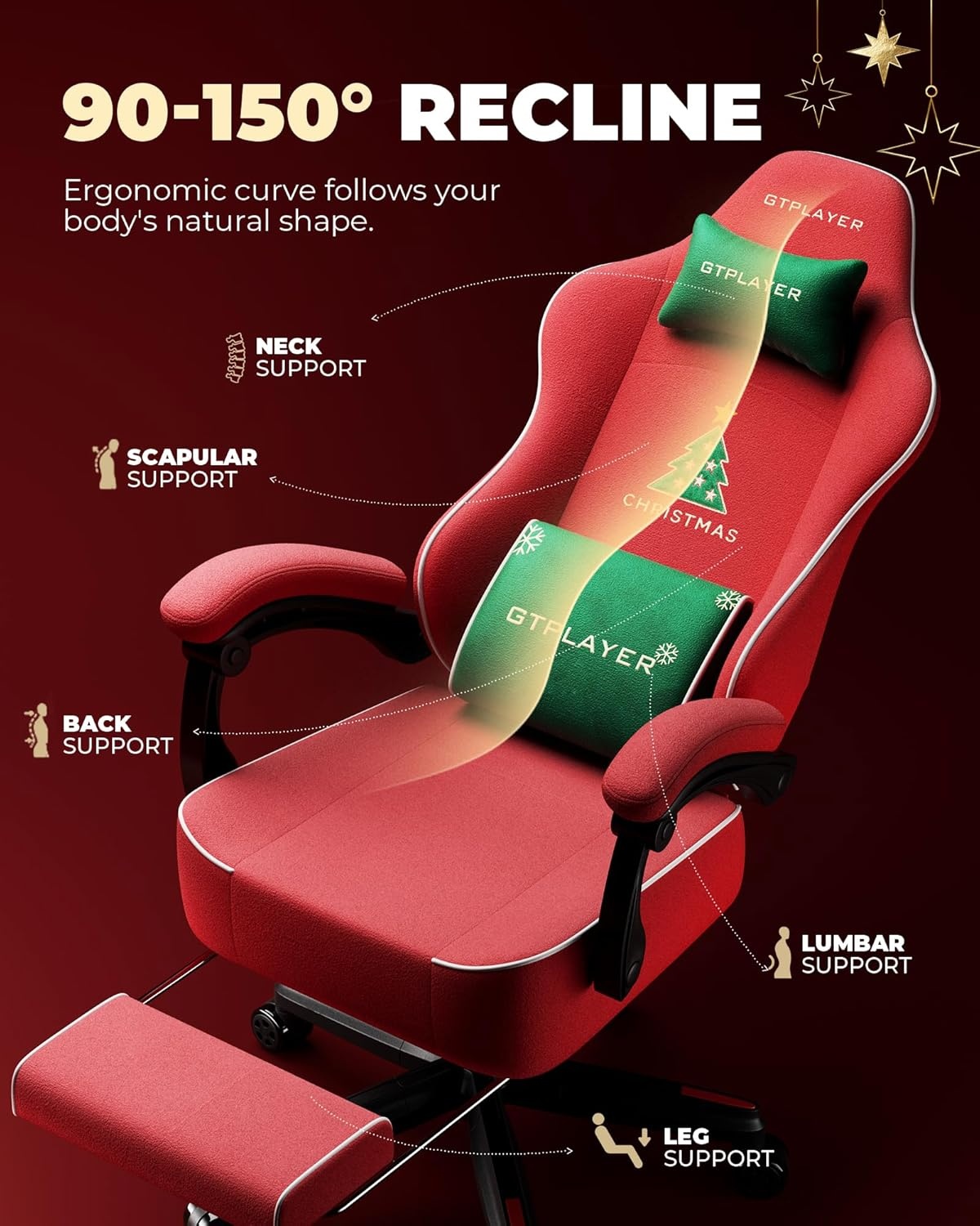 image:imageGTPLAYER Gaming Chair for Adults Ergonomic Video Game Chairs Footrest amp Linkage Armrest Reclining High Back Silla Gamer with Wider Seat for Home Office Ace Pro CreamChristmasvelvet