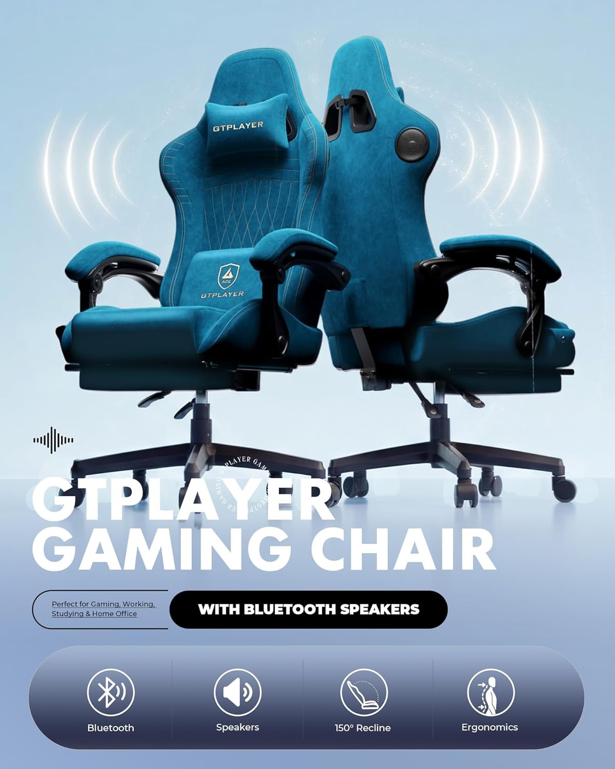 image:imageGTPLAYER Gaming Chair for Adults Ergonomic Video Game Chairs Footrest amp Linkage Armrest Reclining High Back Silla Gamer with Wider Seat for Home Office Ace Pro CreamBluevelvet