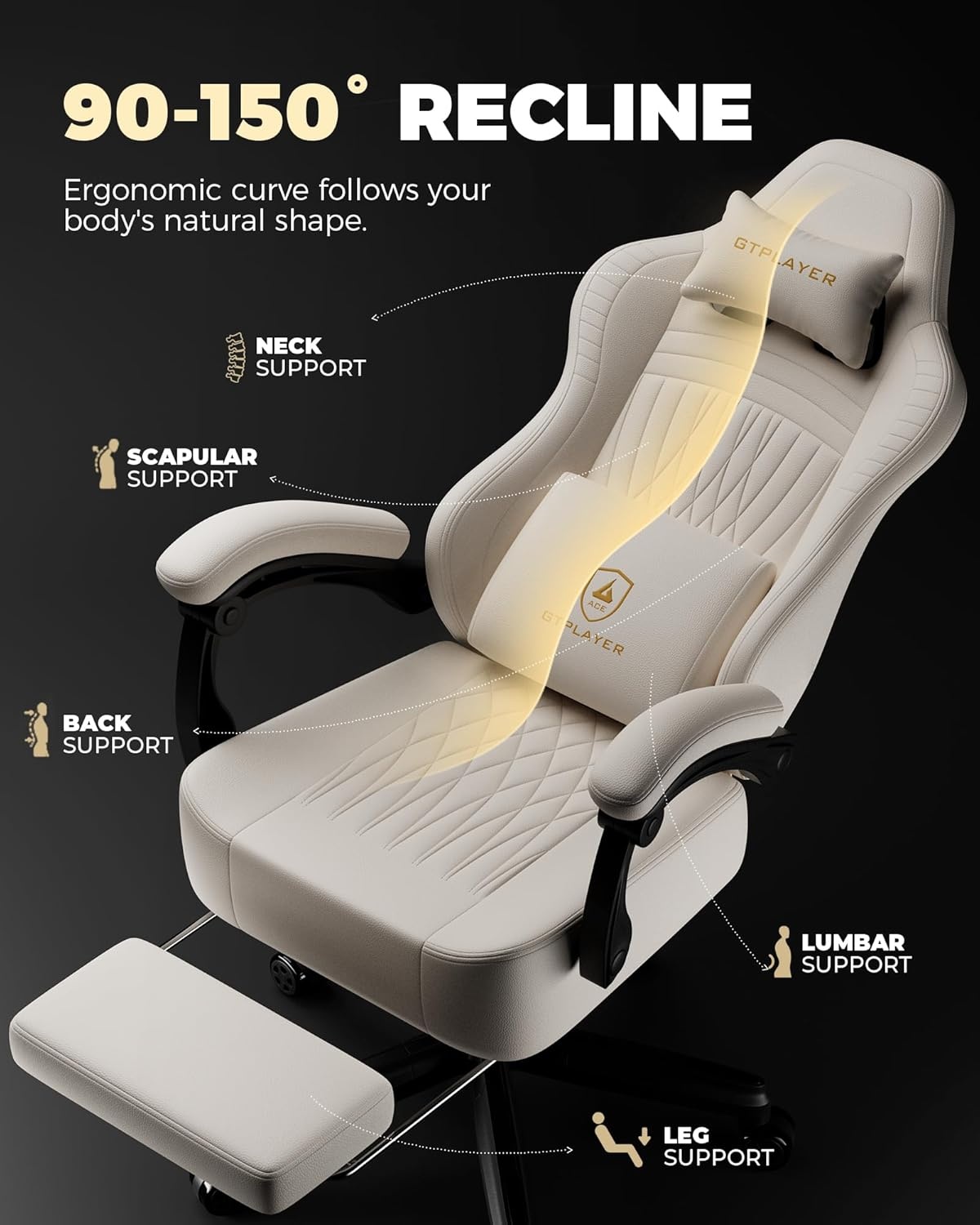image:imageGTPLAYER Gaming Chair for Adults Ergonomic Video Game Chairs Footrest amp Linkage Armrest Reclining High Back Silla Gamer with Wider Seat for Home Office Ace Pro CreamCream