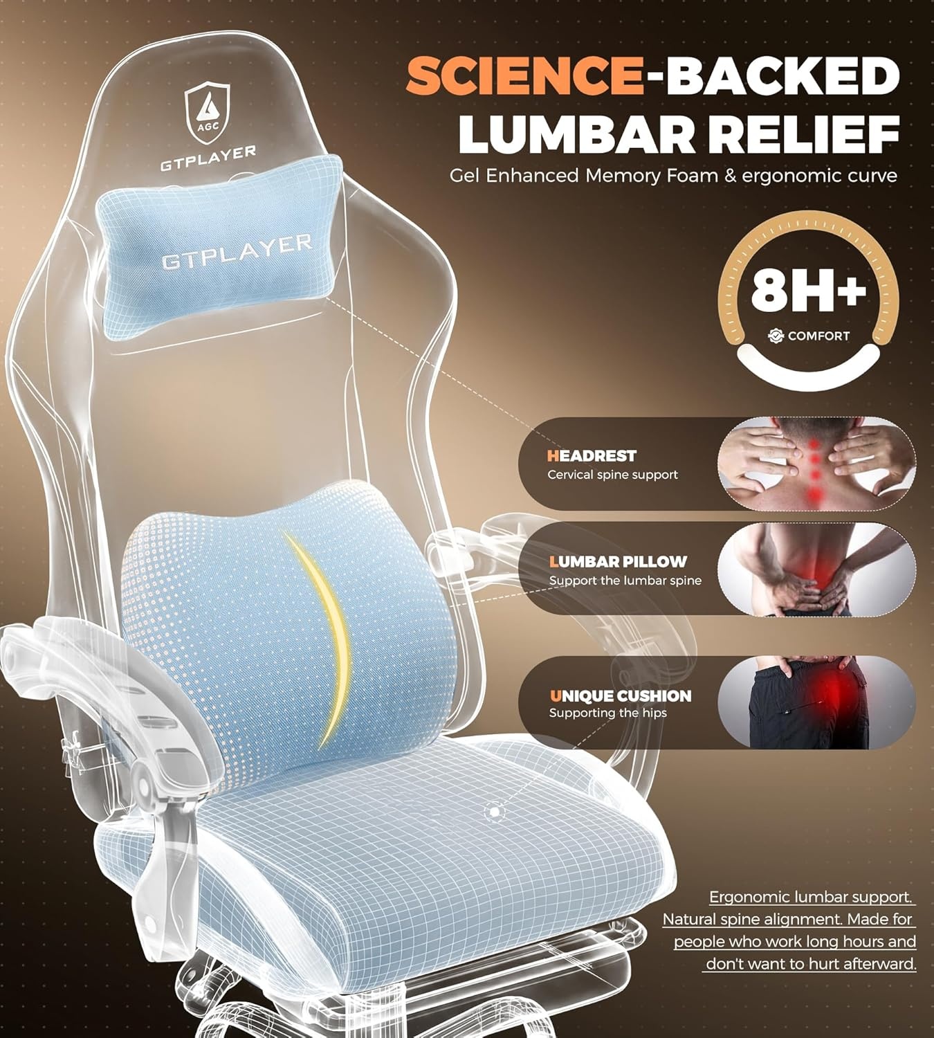 image:imageGTPLAYER Gaming Chair with Foot Rest amp Pocket Spring Cushion Ergonomic High Back Computer Desk Chair with Headrest amp Lumbar Support for Back Pain Relief Breathable Fabric MistBlueSkyblue