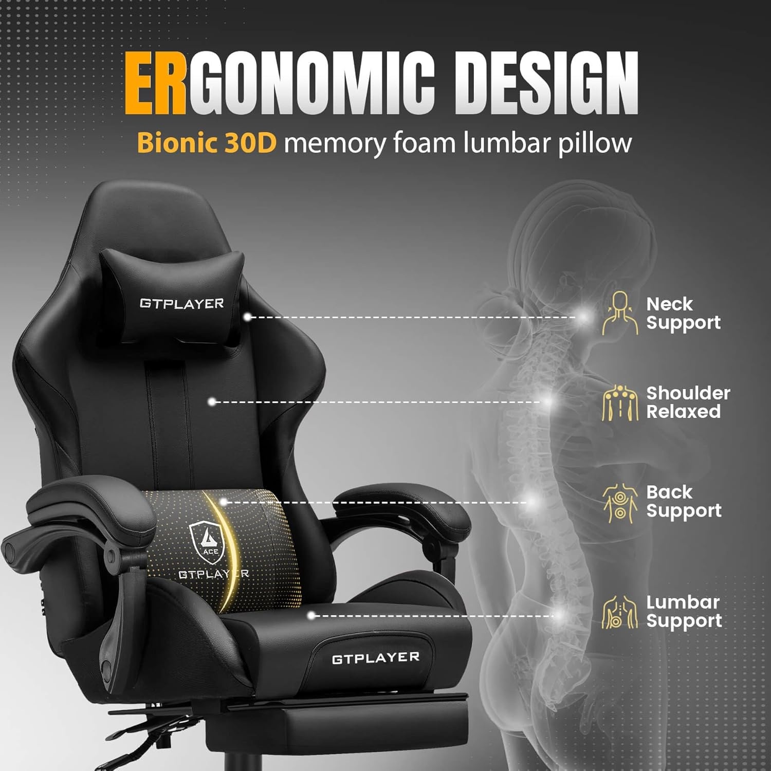 image:imageGTPLAYER Gaming Chair with Foot Rest amp Pocket Spring Cushion Ergonomic High Back Computer Desk Chair with Headrest amp Lumbar Support for Back Pain Relief Breathable Fabric MistBlueCarbonblack