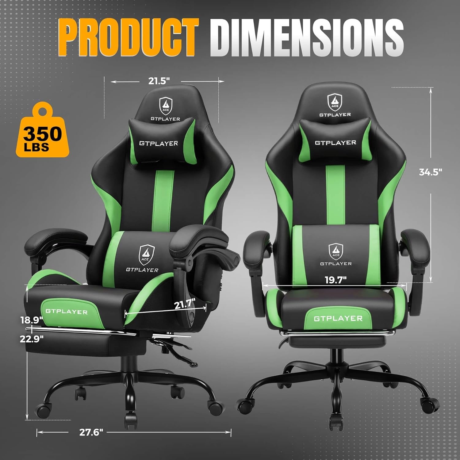 image:imageGTPLAYER Gaming Chair with Foot Rest amp Pocket Spring Cushion Ergonomic High Back Computer Desk Chair with Headrest amp Lumbar Support for Back Pain Relief Breathable Fabric MistBlueGrassgreen