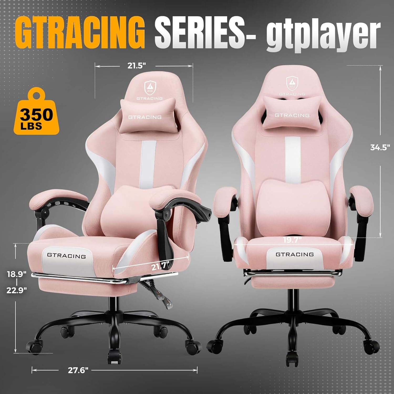 image:imageGTPLAYER Gaming Chair with Foot Rest amp Pocket Spring Cushion Ergonomic High Back Computer Desk Chair with Headrest amp Lumbar Support for Back Pain Relief Breathable Fabric MistBluePink