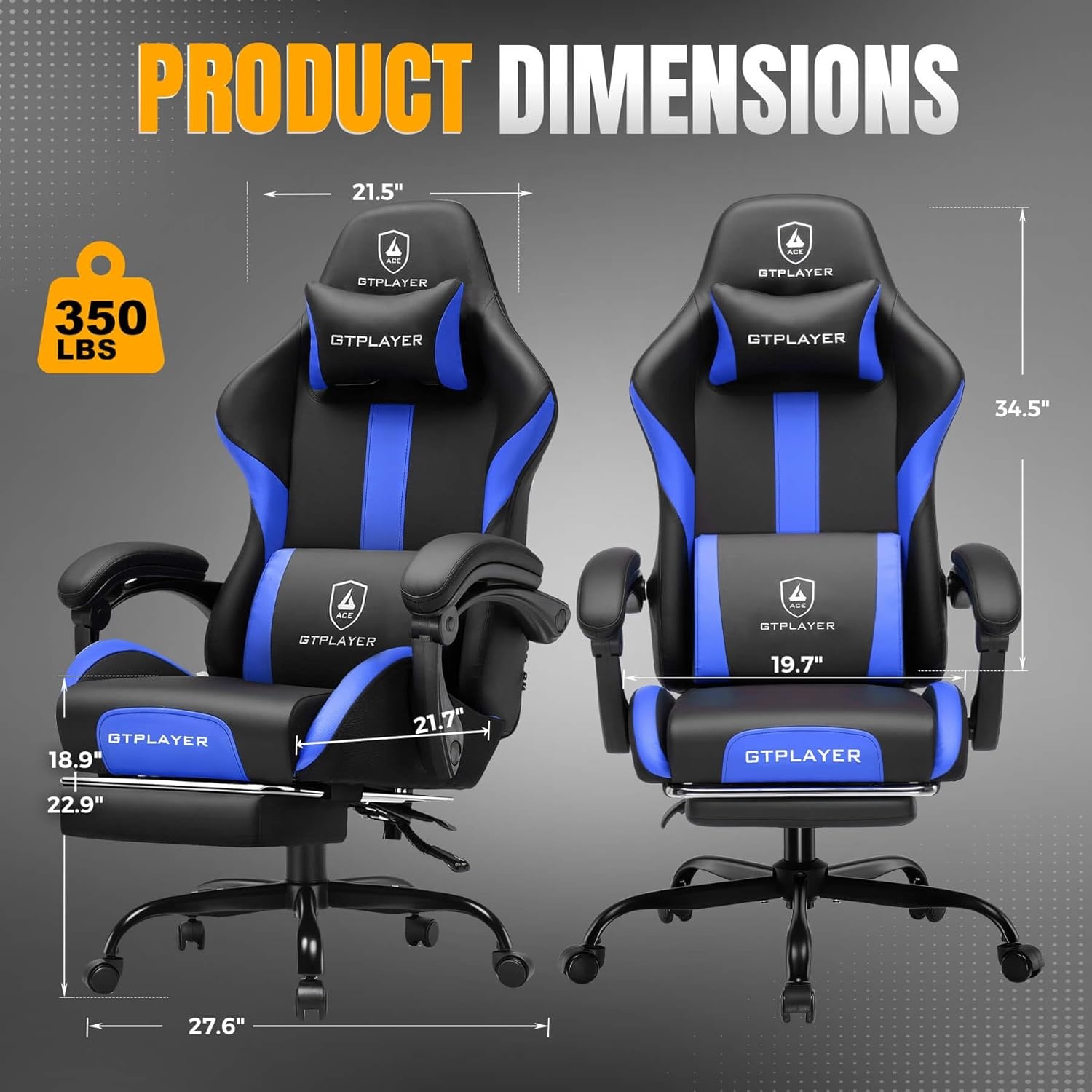 image:imageGTPLAYER Gaming Chair with Foot Rest amp Pocket Spring Cushion Ergonomic High Back Computer Desk Chair with Headrest amp Lumbar Support for Back Pain Relief Breathable Fabric MistBlueCobaltblue
