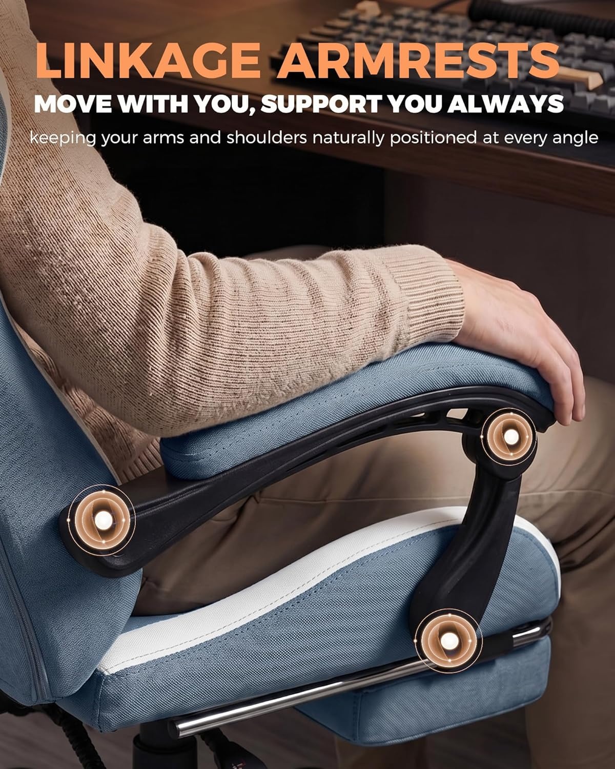 image:imageGTPLAYER Gaming Chair with Foot Rest amp Pocket Spring Cushion Ergonomic High Back Computer Desk Chair with Headrest amp Lumbar Support for Back Pain Relief Breathable Fabric MistBlueSkyblue