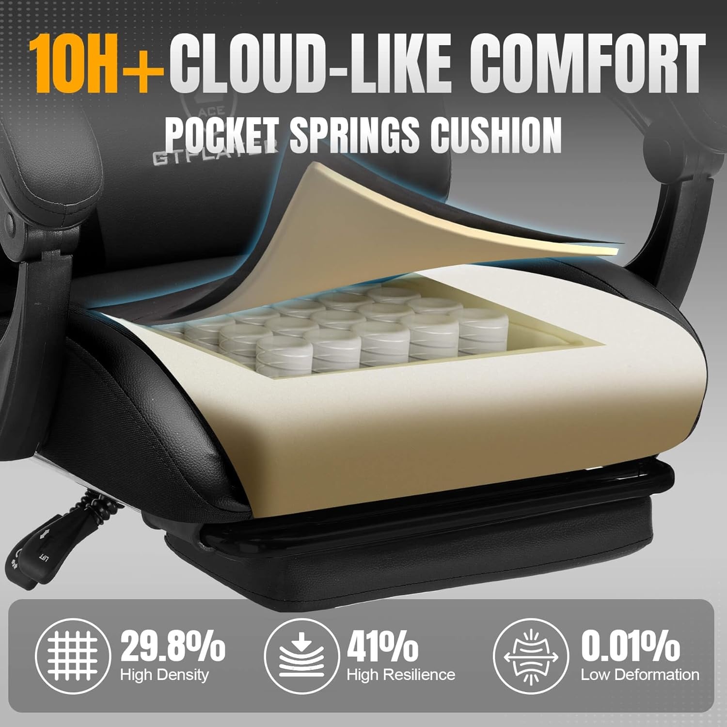 image:imageGTPLAYER Gaming Chair with Foot Rest amp Pocket Spring Cushion Ergonomic High Back Computer Desk Chair with Headrest amp Lumbar Support for Back Pain Relief Breathable Fabric MistBlueCarbonblack