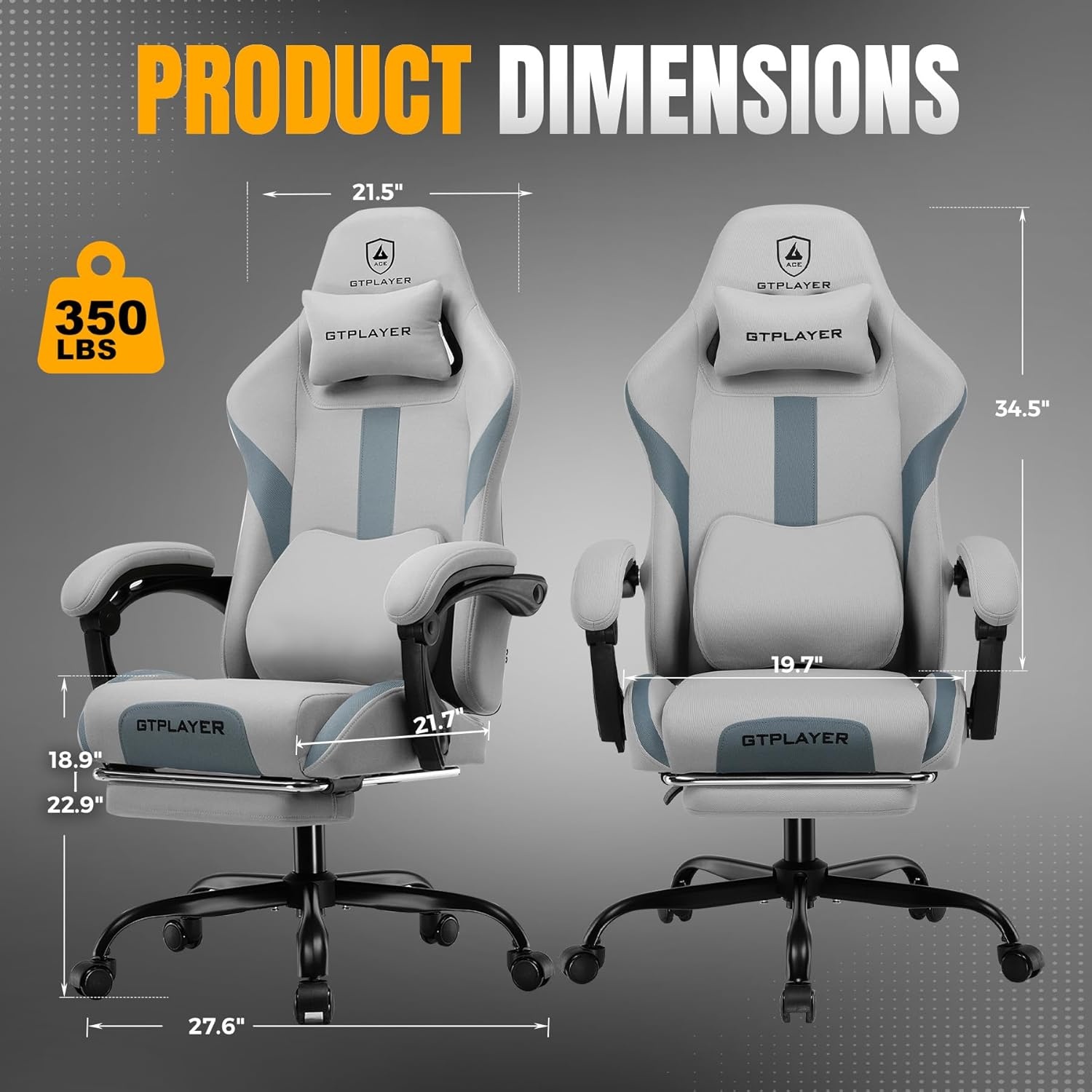 image:imageGTPLAYER Gaming Chair with Foot Rest amp Pocket Spring Cushion Ergonomic High Back Computer Desk Chair with Headrest amp Lumbar Support for Back Pain Relief Breathable Fabric MistBlueSilvergrey
