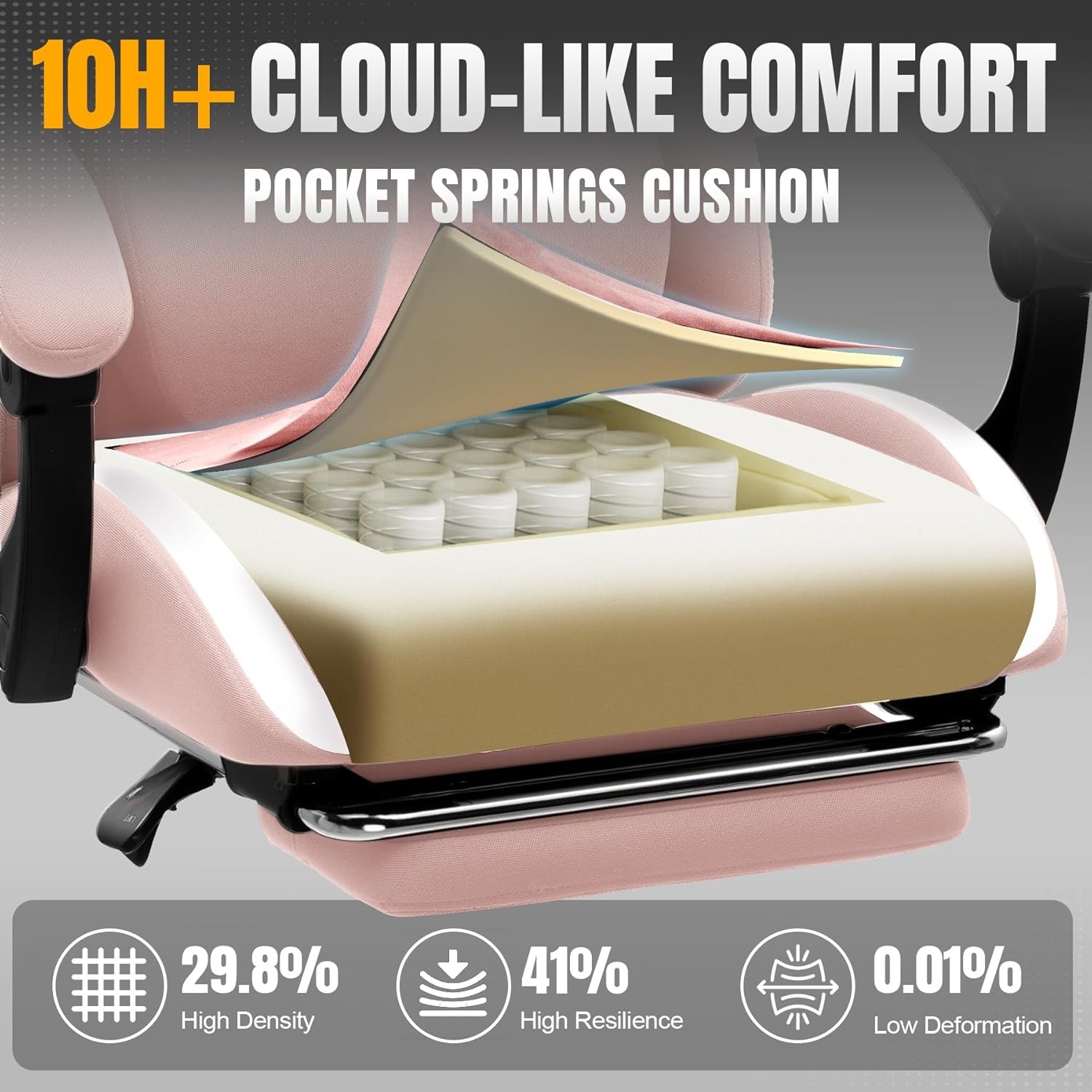 image:imageGTPLAYER Gaming Chair with Foot Rest amp Pocket Spring Cushion Ergonomic High Back Computer Desk Chair with Headrest amp Lumbar Support for Back Pain Relief Breathable Fabric MistBluePink
