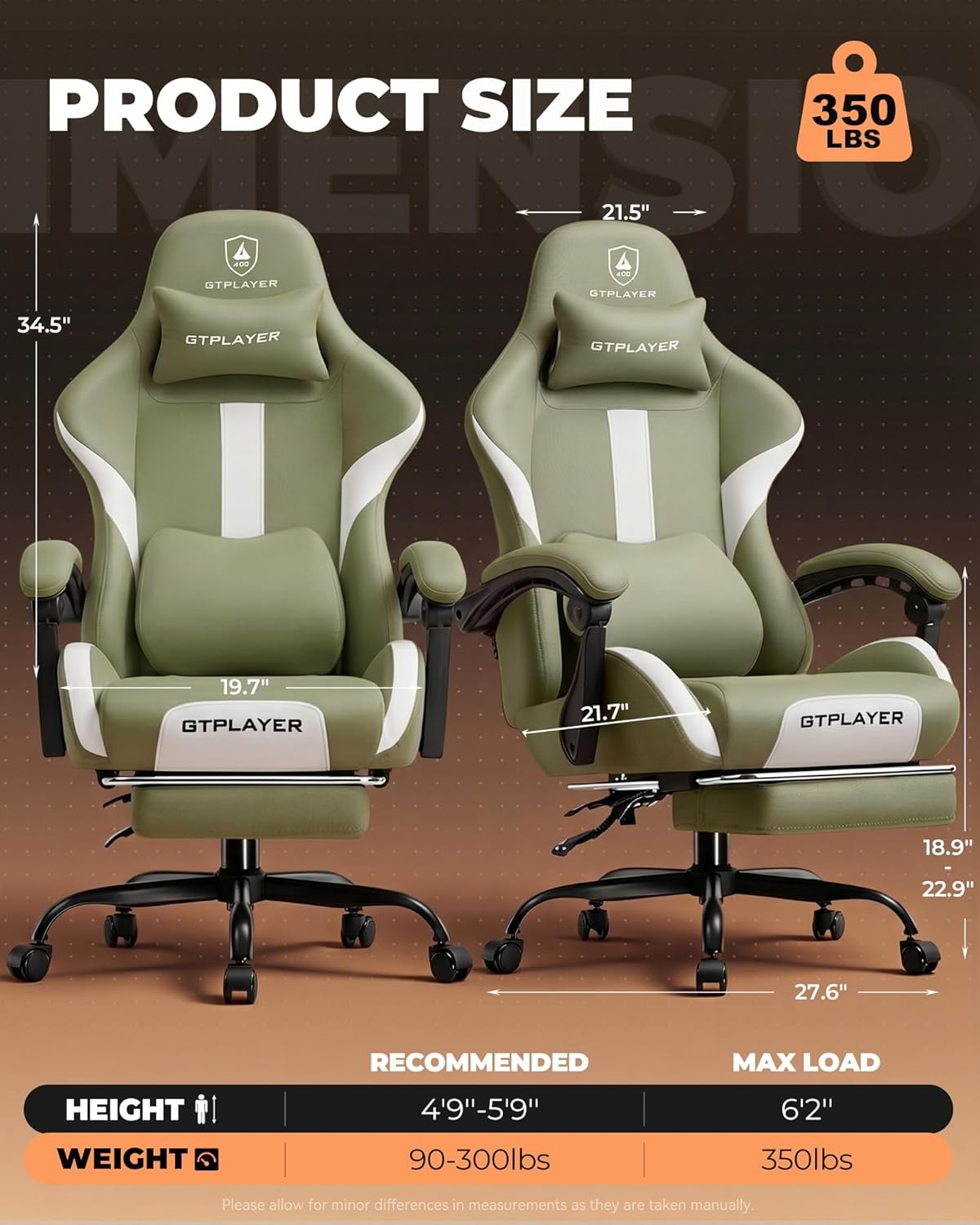 image:imageGTPLAYER Gaming Chair with Foot Rest amp Pocket Spring Cushion Ergonomic High Back Computer Desk Chair with Headrest amp Lumbar Support for Back Pain Relief Breathable Fabric MistBlueGreen