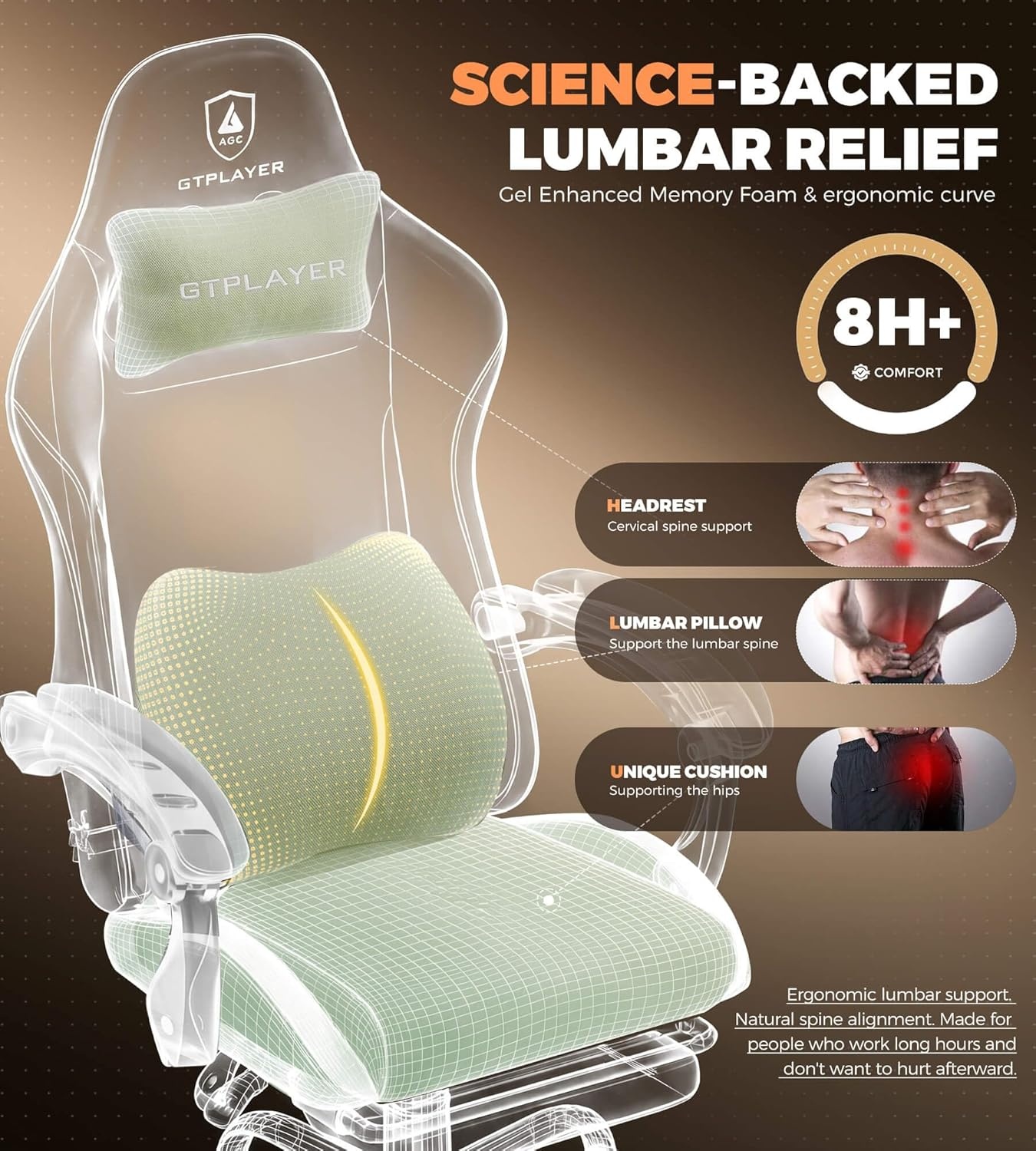 image:imageGTPLAYER Gaming Chair with Foot Rest amp Pocket Spring Cushion Ergonomic High Back Computer Desk Chair with Headrest amp Lumbar Support for Back Pain Relief Breathable Fabric MistBlueGreen