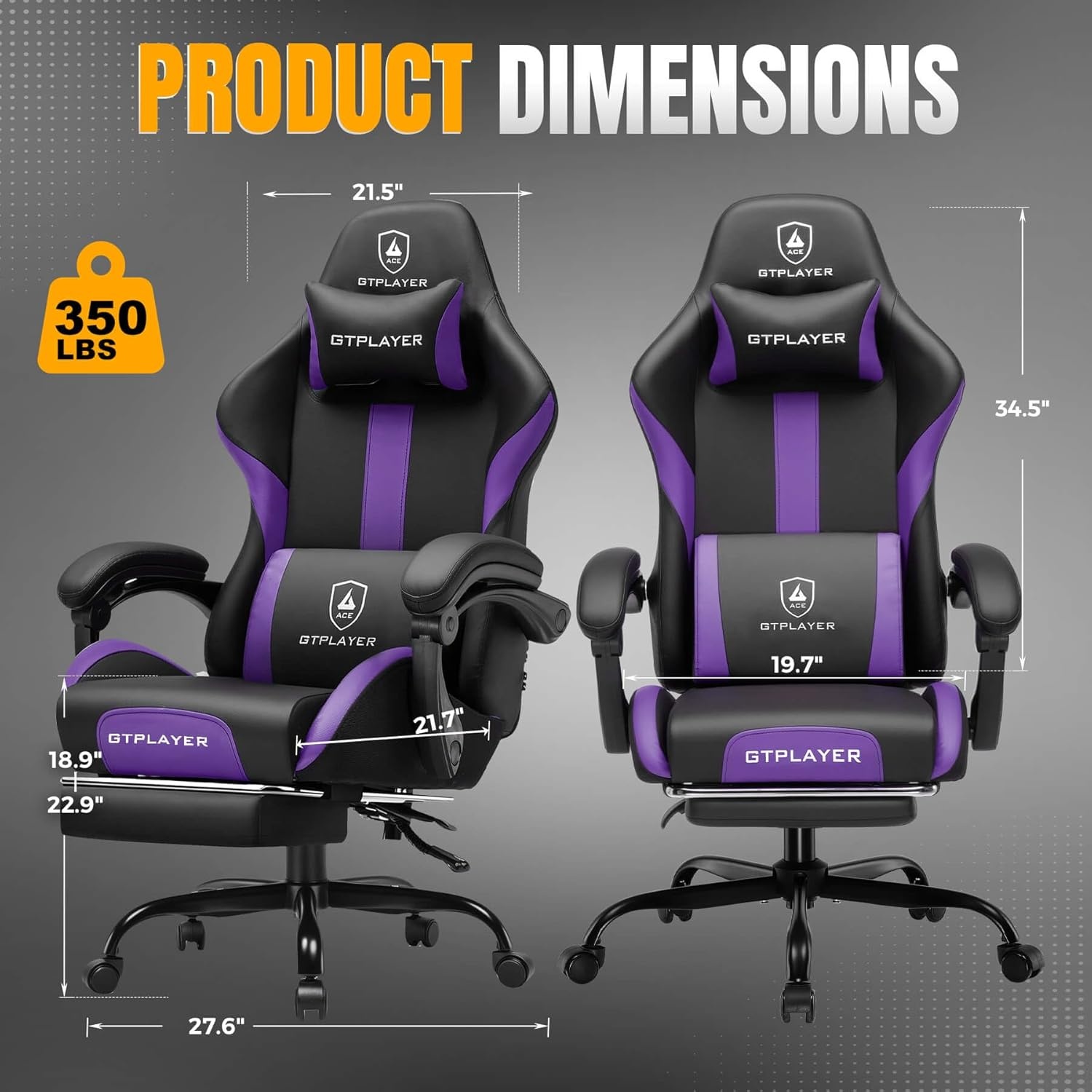image:imageGTPLAYER Gaming Chair with Foot Rest amp Pocket Spring Cushion Ergonomic High Back Computer Desk Chair with Headrest amp Lumbar Support for Back Pain Relief Breathable Fabric MistBluePurpleBlack