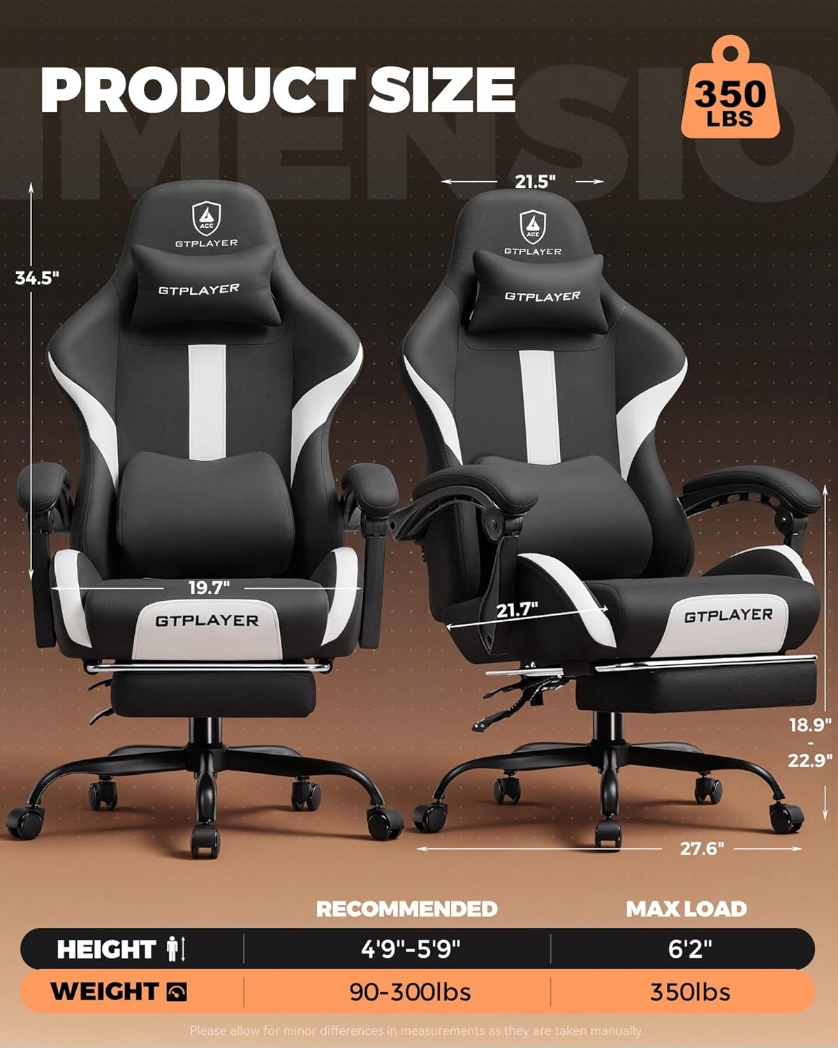 image:imageGTPLAYER Gaming Chair with Foot Rest amp Pocket Spring Cushion Ergonomic High Back Computer Desk Chair with Headrest amp Lumbar Support for Back Pain Relief Breathable Fabric MistBlueBlack