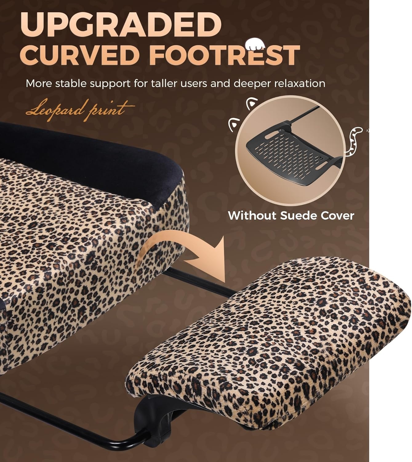 image:imageGTPLAYER Gaming Chair with Leopard Print Cat Cute Velvet Fabric Ergonomic Office Chair with Footrest Headrest and Lumbar Support Big and Tall Comfortable Video Gamer Chair for Women GiftLeopard Retro Bn