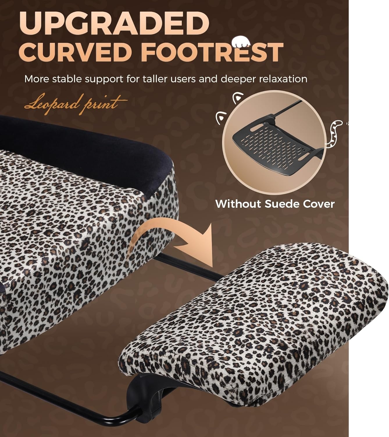 image:imageGTPLAYER Gaming Chair with Leopard Print Cat Cute Velvet Fabric Ergonomic Office Chair with Footrest Headrest and Lumbar Support Big and Tall Comfortable Video Gamer Chair for Women GiftLeopard White